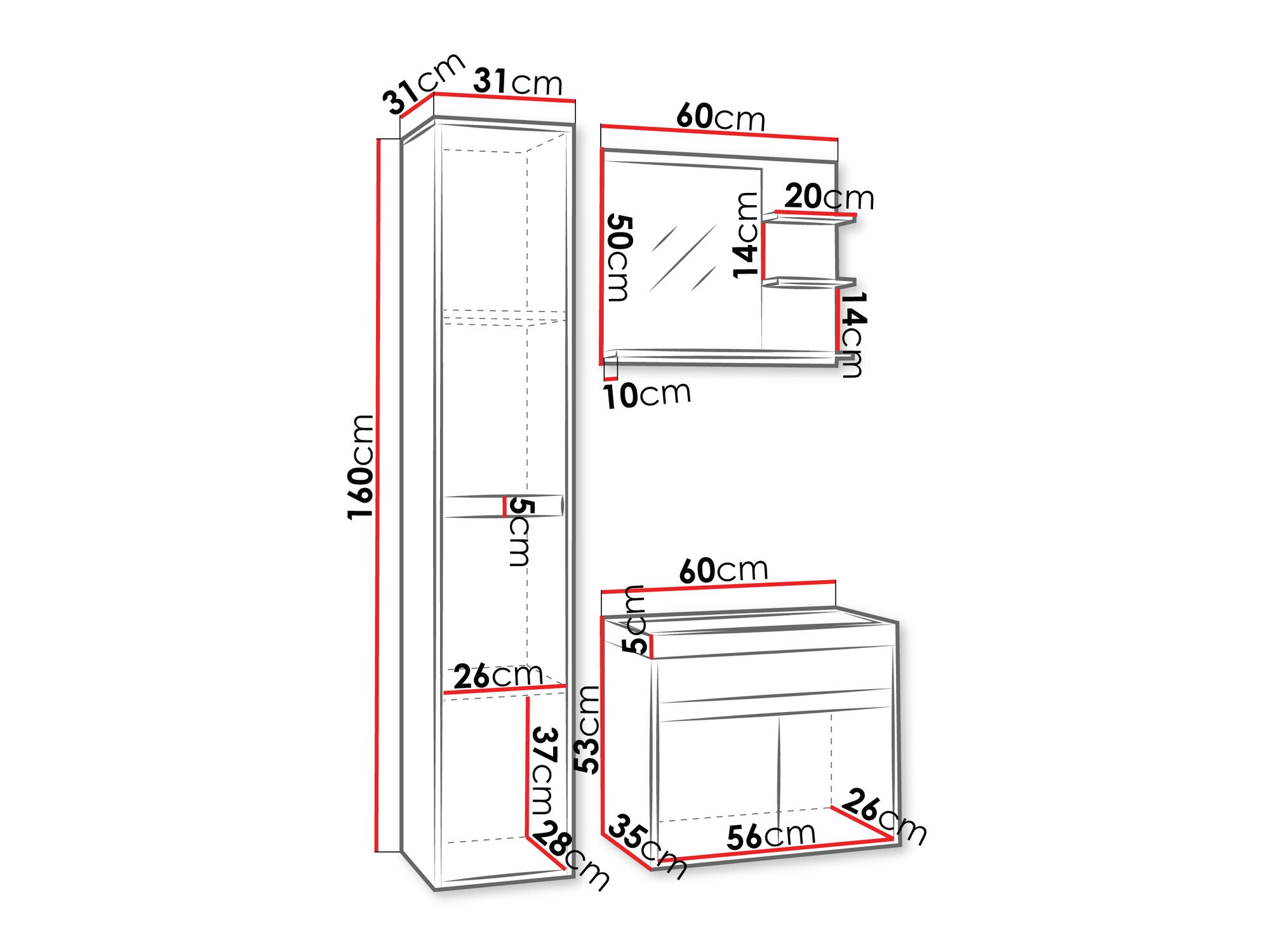 Conjunto de mueble de baño Sarasota 168 (Bodega + Negro)