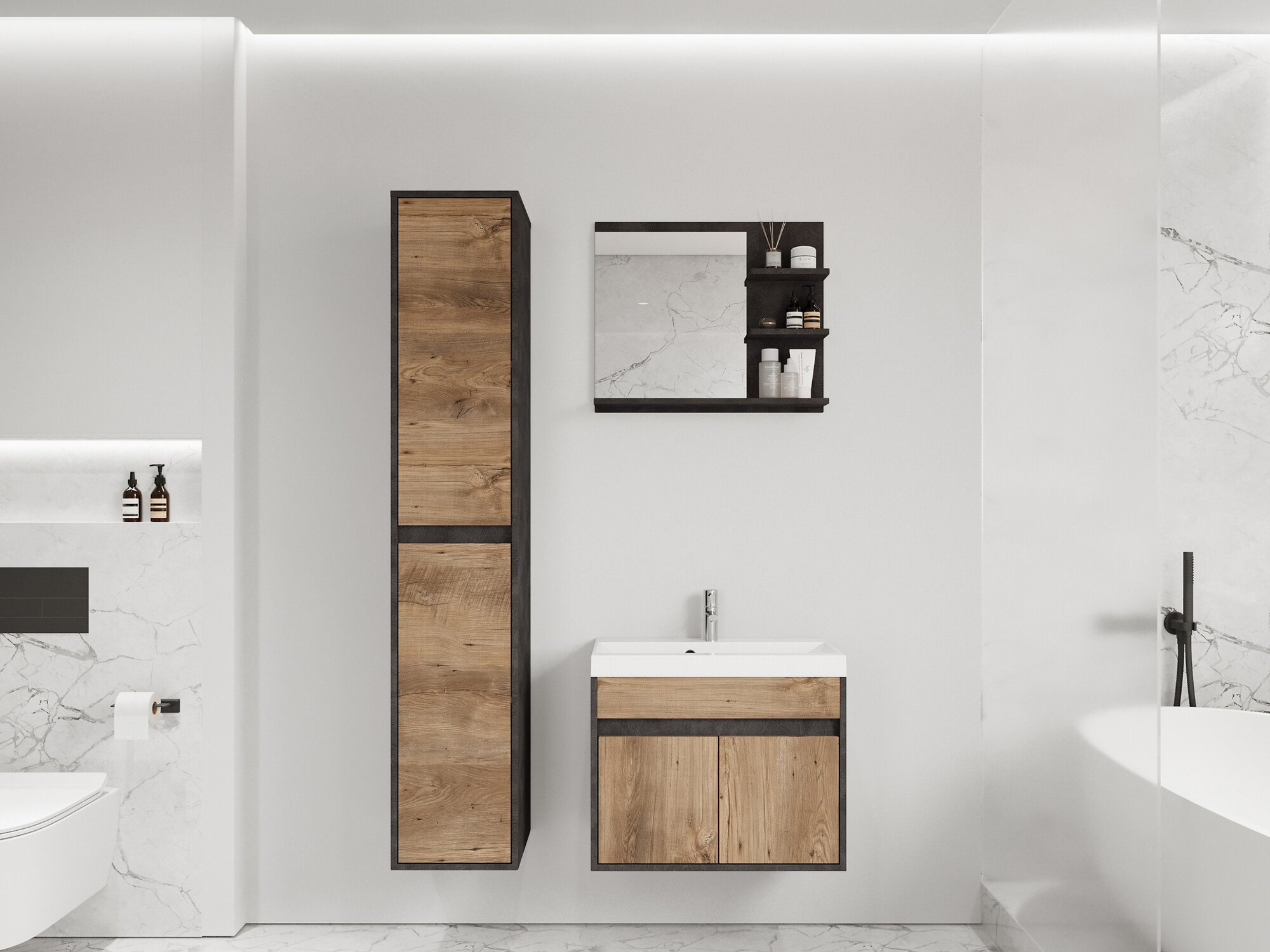 Conjunto de mueble de baño Sarasota 168 (Madera gris + Castaña)