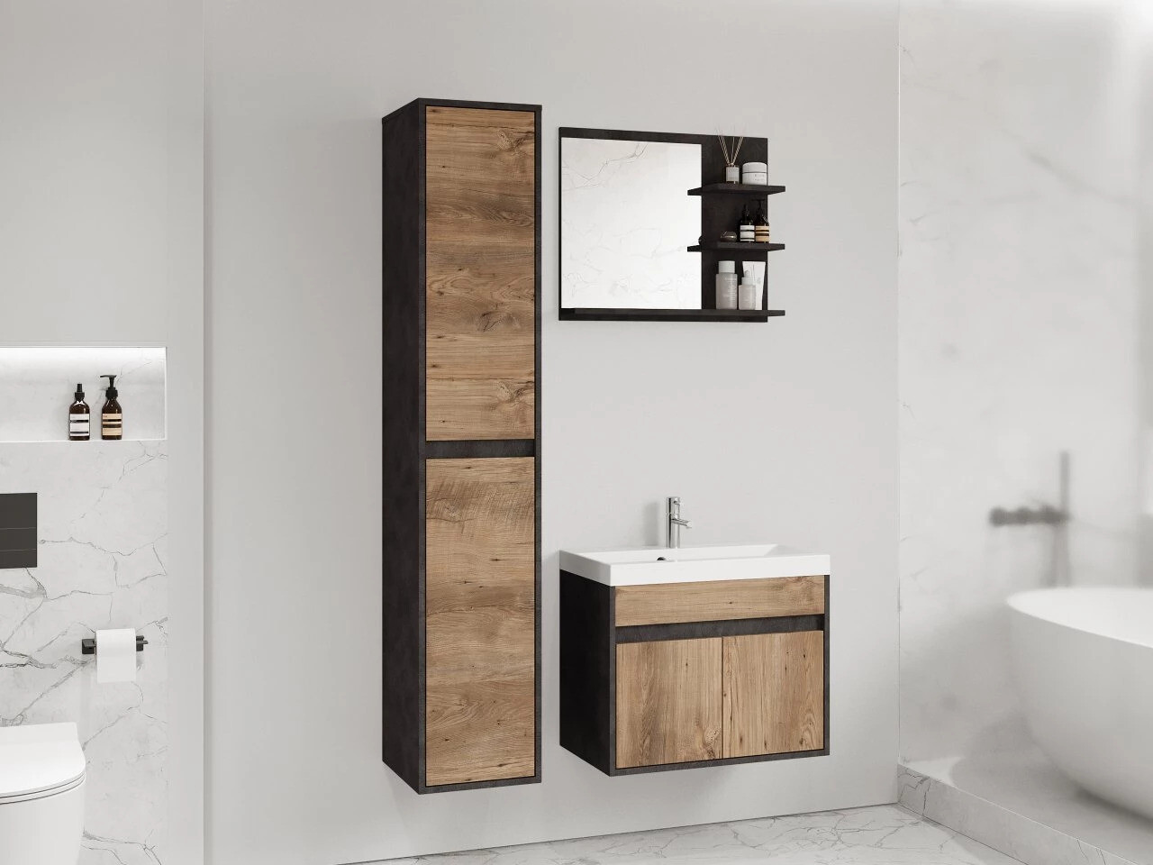 Conjunto de mueble de baño Sarasota 168 (Madera gris + Castaña)