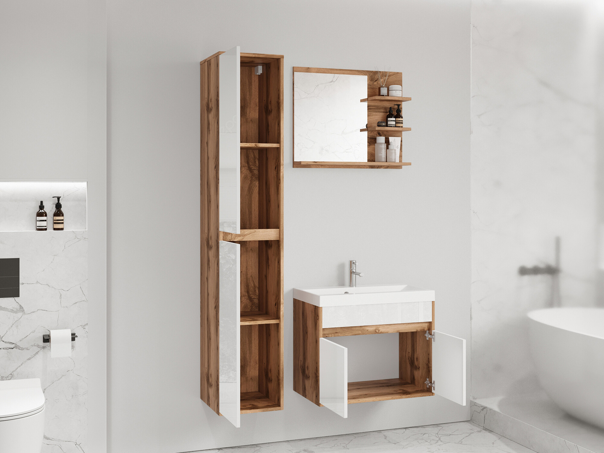 Conjunto de mueble de baño Sarasota 168 (Madera gris + Castaña)