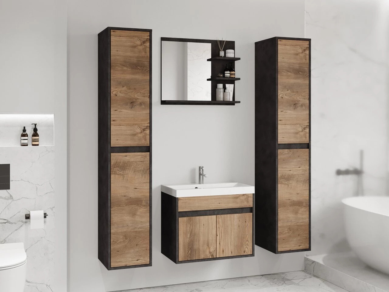 Conjunto de mueble de baño Sarasota 169 (Madera gris + Castaña)