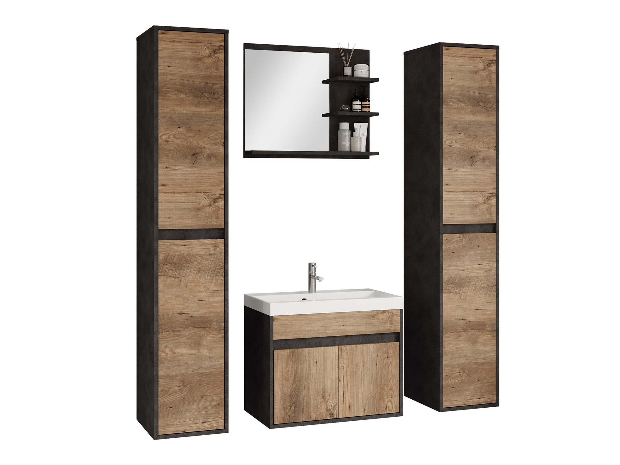 Conjunto de mueble de baño Sarasota 169 (Madera gris + Castaña)