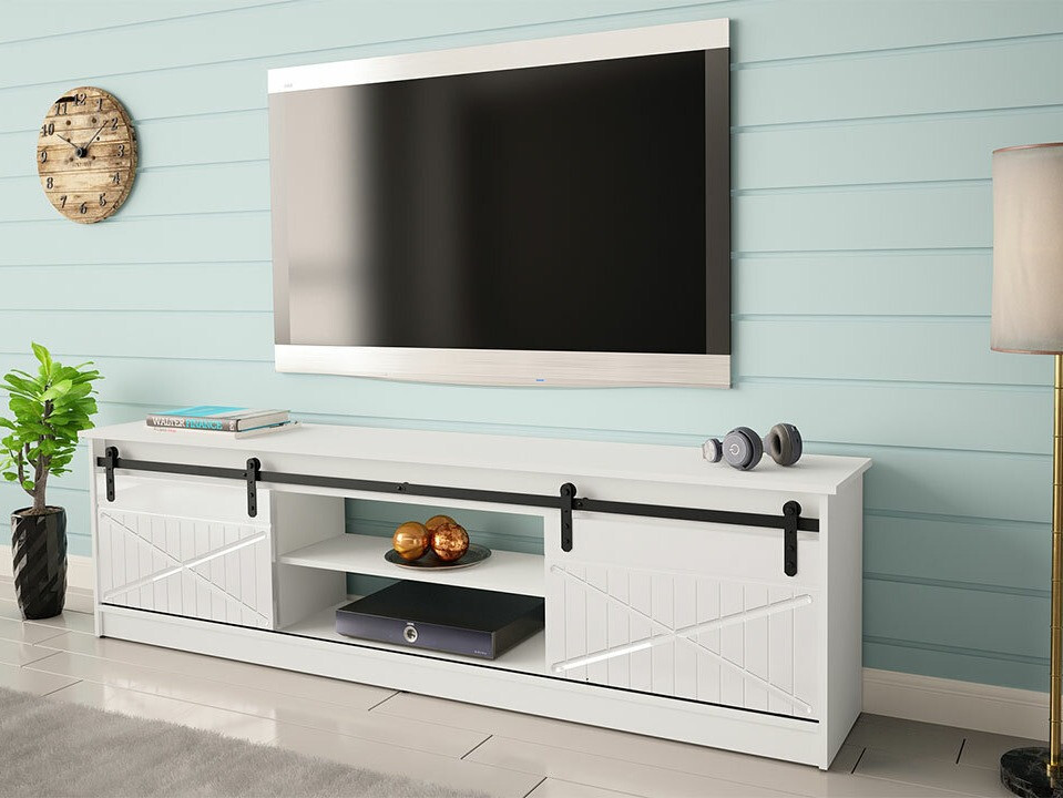 Mueble TV Charlotte 156 (Blanco + Blanco brillante)