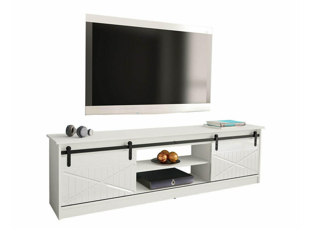 Mueble TV Charlotte 156 (Blanco + Blanco brillante)