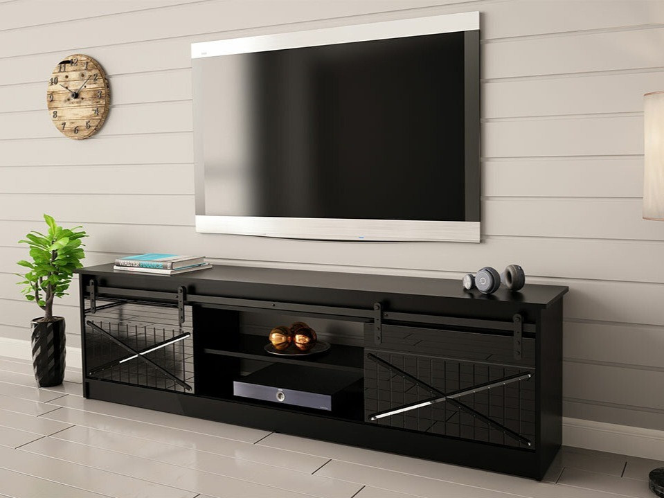 Mueble TV Charlotte 156 (Negro + Negro brillante)