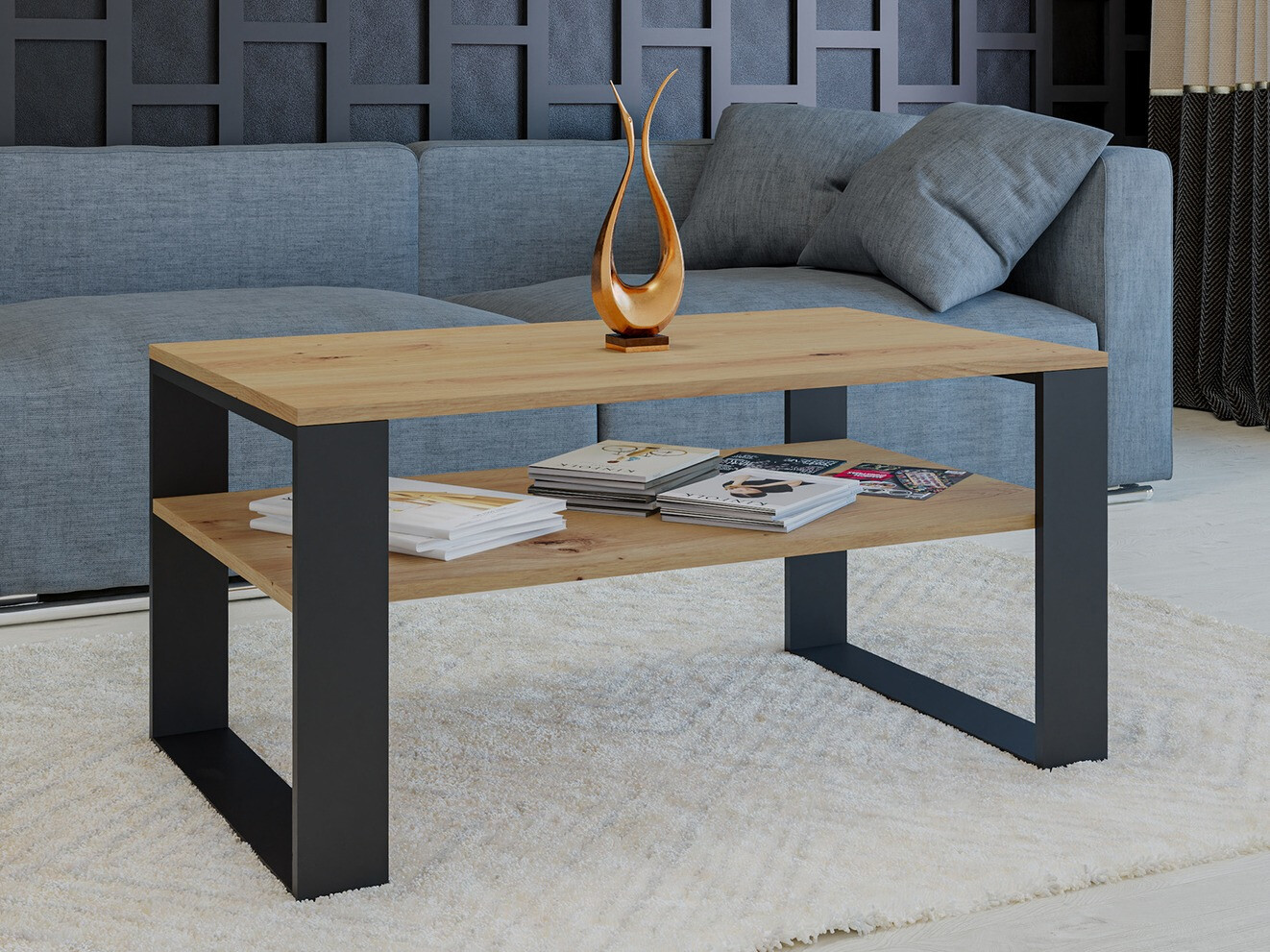 Mesa de centro Mandeville 208 (Roble Artisan + Negro)