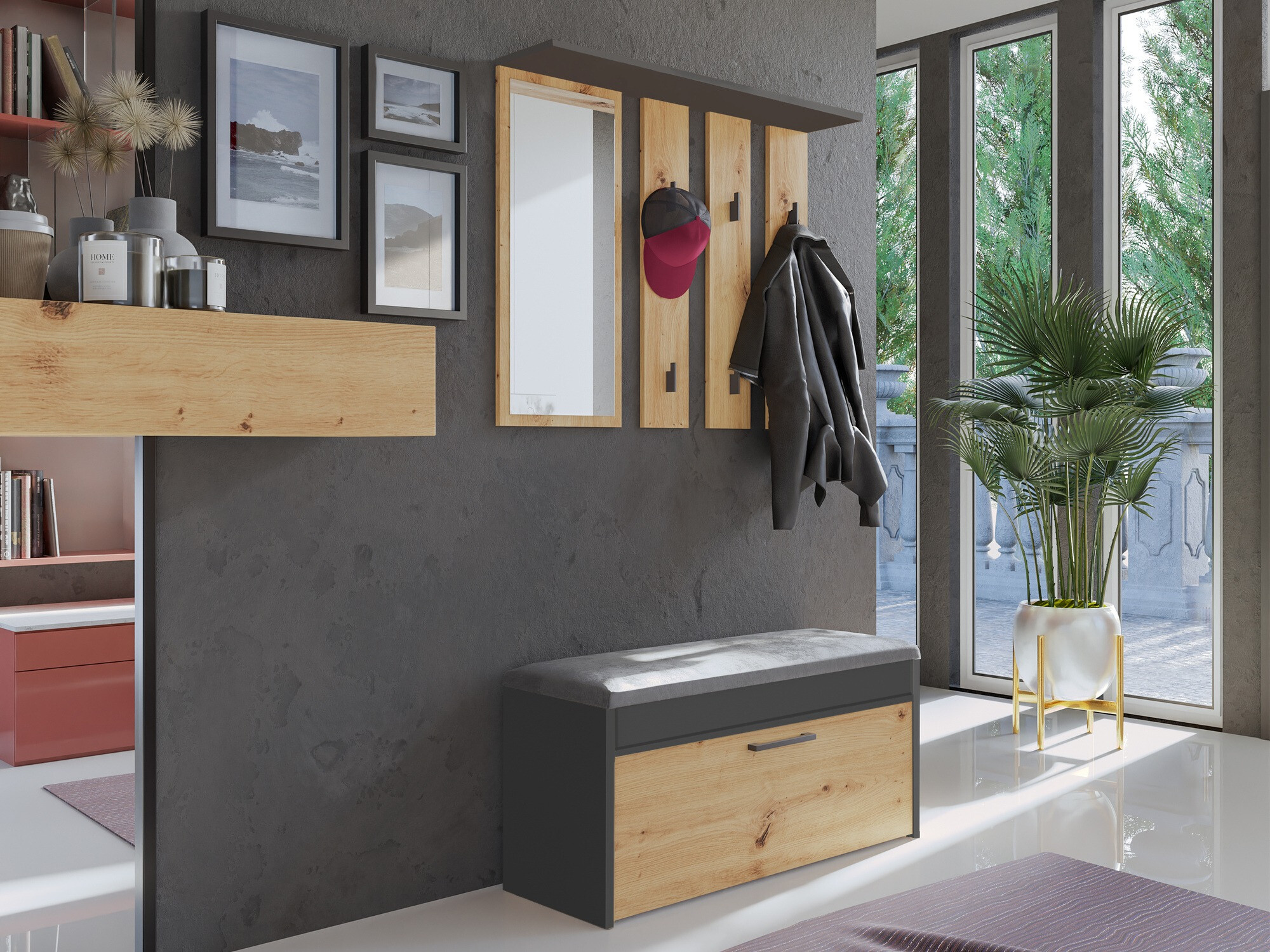 Perchero Mandeville 210 (Antracita + Roble Artisan)