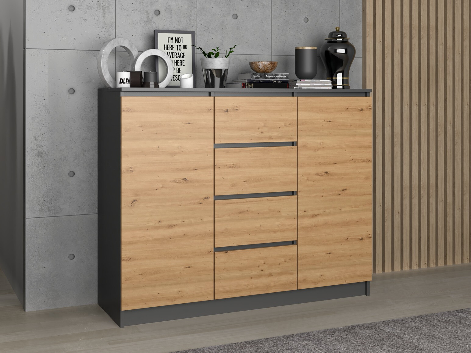 Cómoda Elbvelu 113 (Antracita + Roble Artisan)