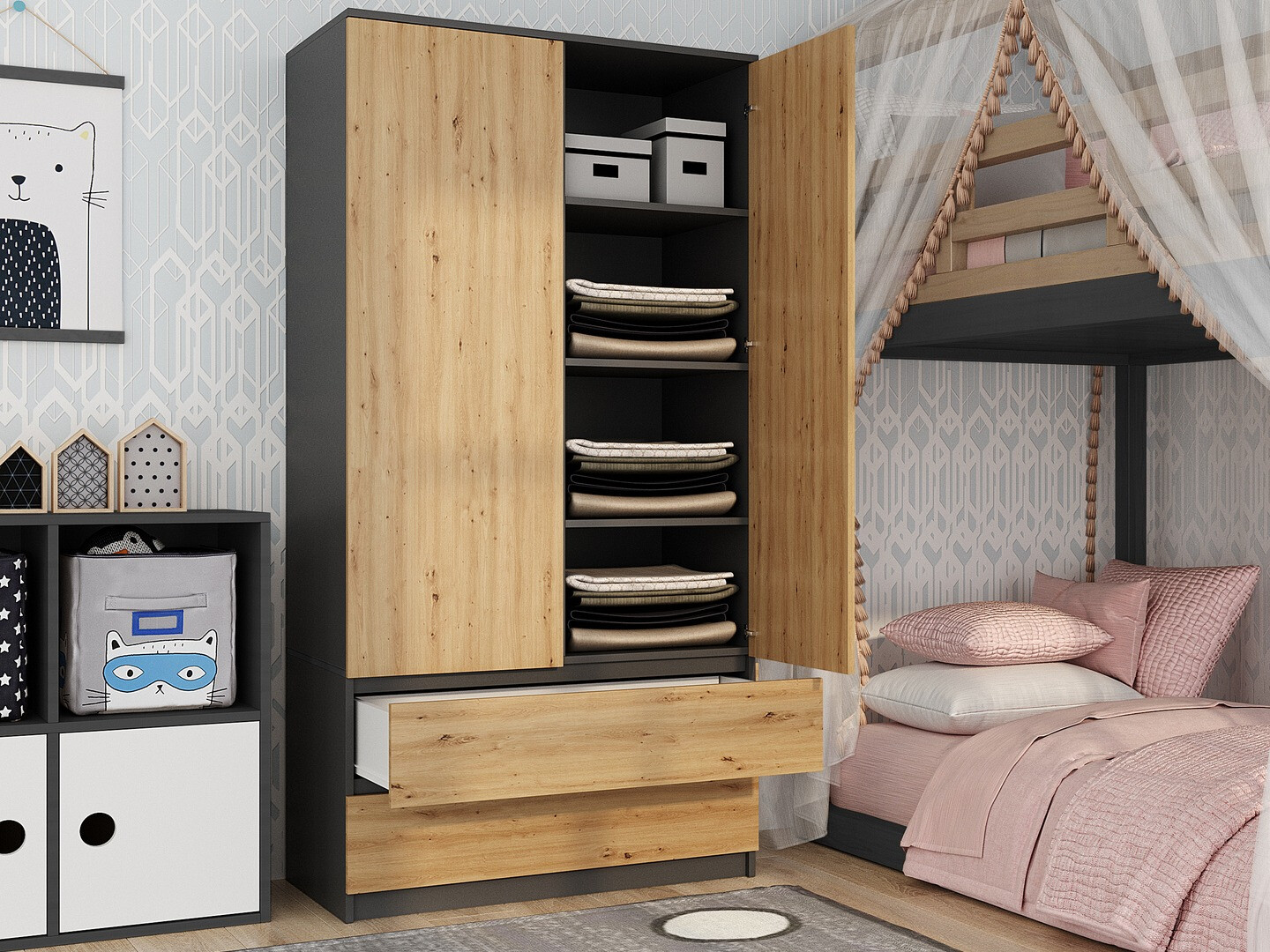 Armario Elbvelu 116 (Antracita + Roble Artisan)