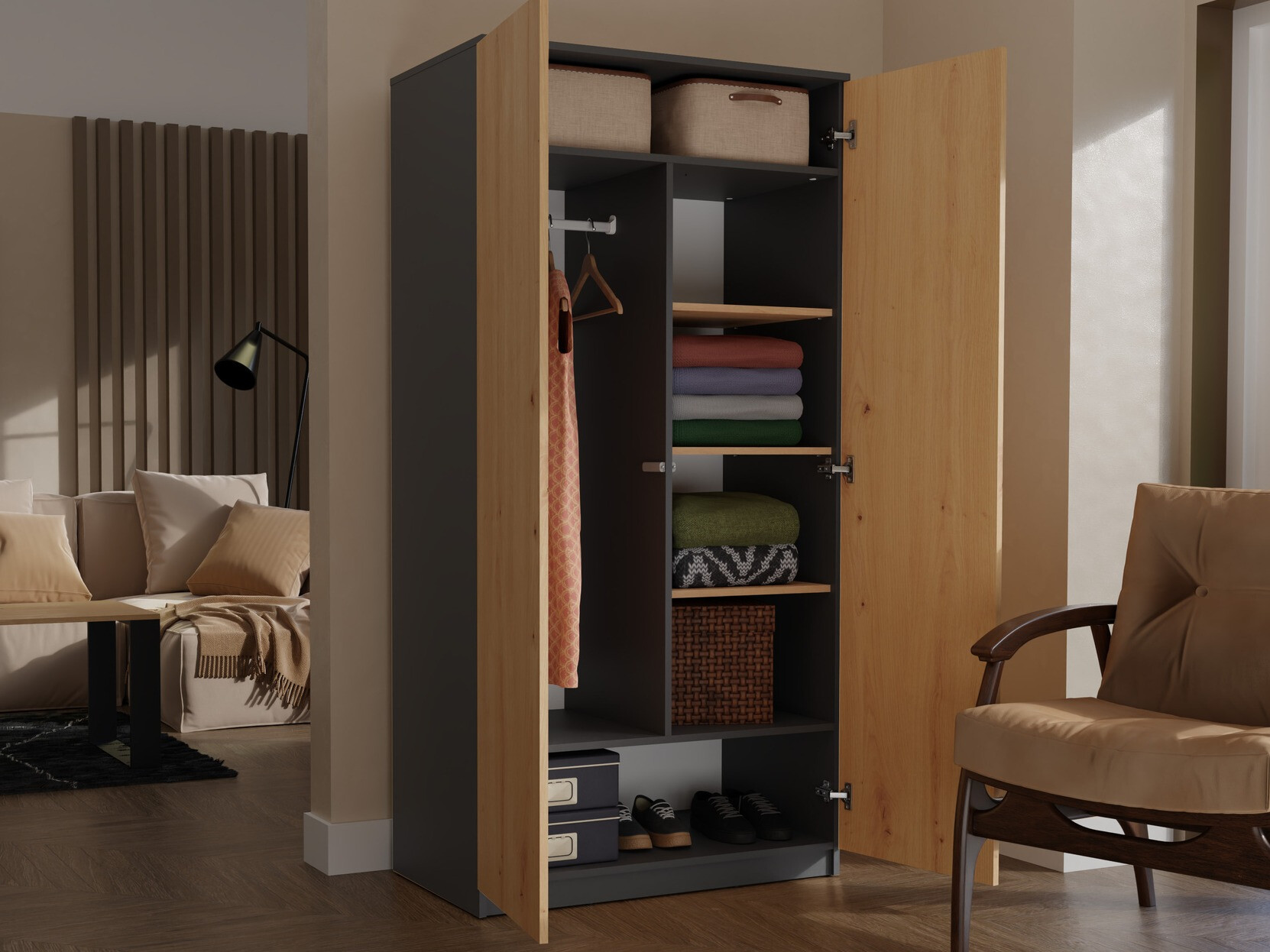 Armario Elbvelu 117 (Antracita + Roble Artisan)