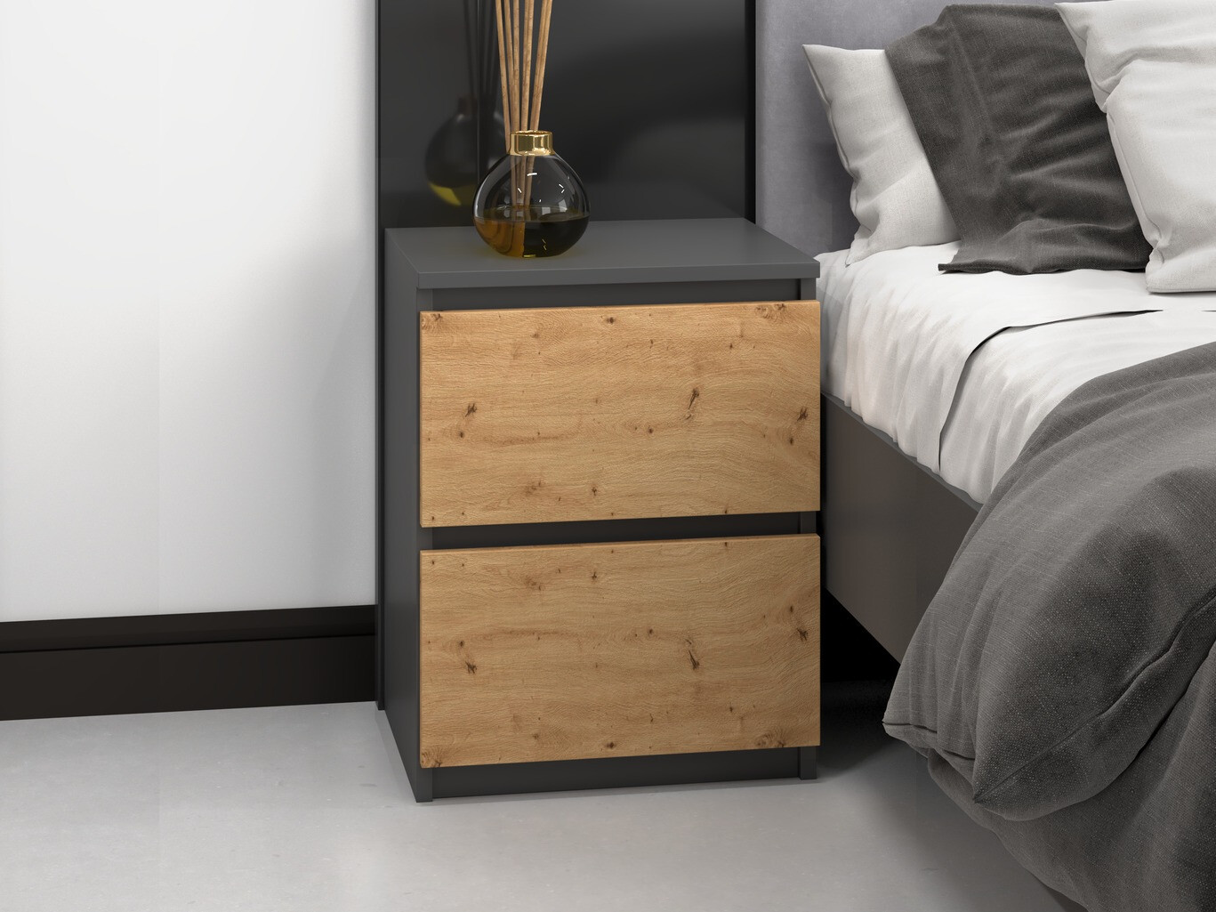 Mesilla de noche Elbvelu 120 (Antracita + Roble Artisan)