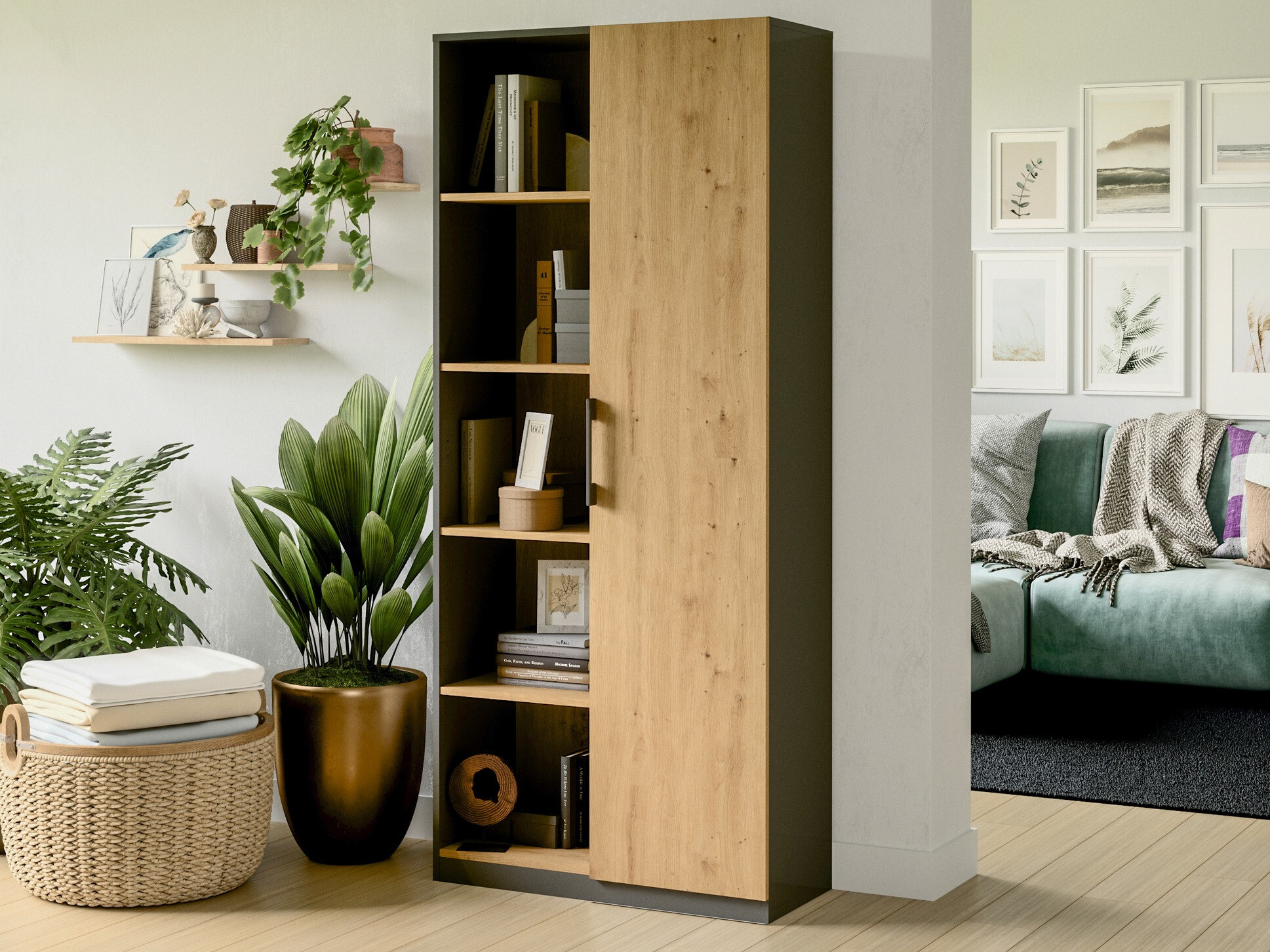 Estantería Elbvelu 122 (Antracita + Roble Artisan)