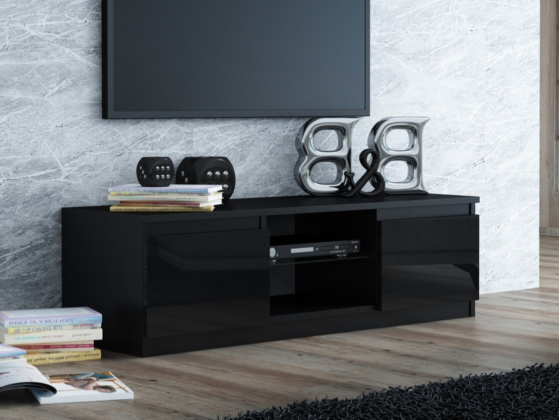 Mueble TV Elbvelu 124 (Negro + Negro brillante)