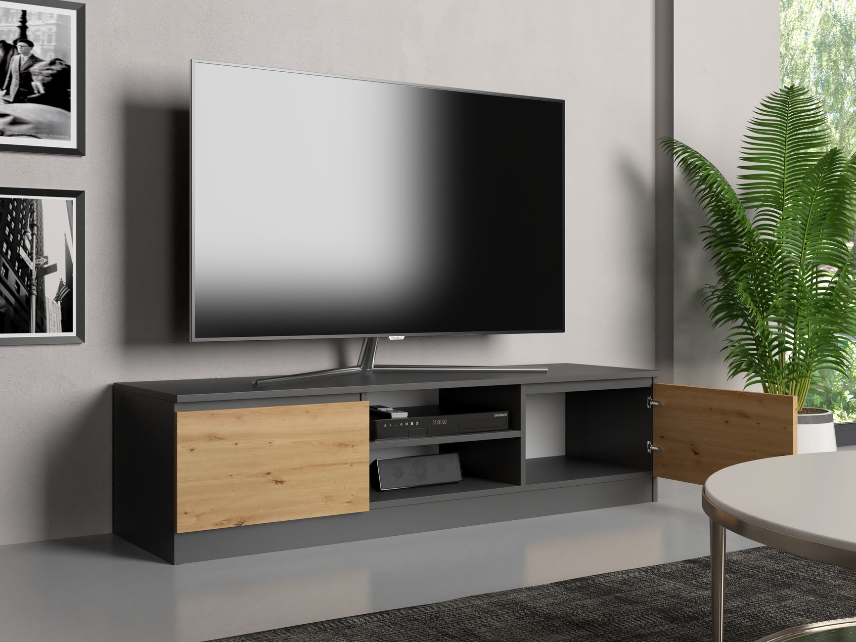 Mueble TV Elbvelu 125 (Antracita + Roble Artisan)