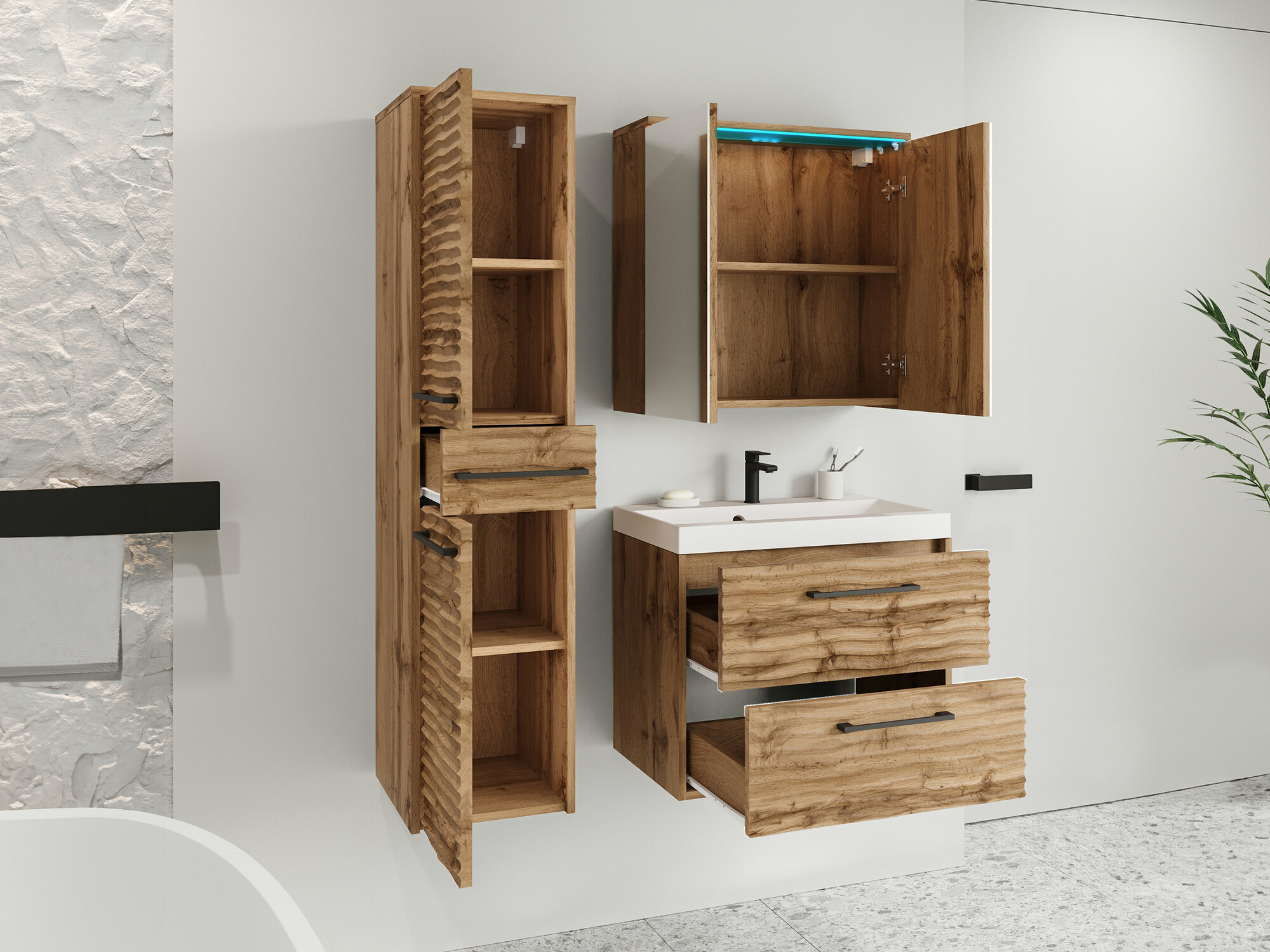 Conjunto de mueble de baño Sarasota 173 (Roble wotan)