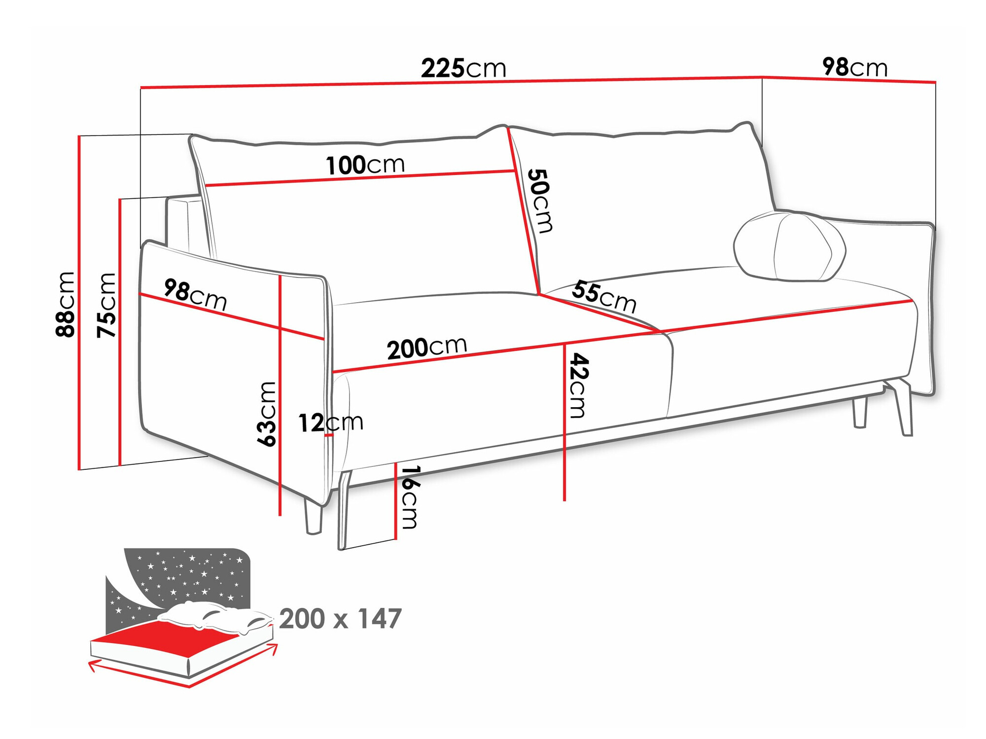 Sofá-cama Columbus 216 (Velo 627)