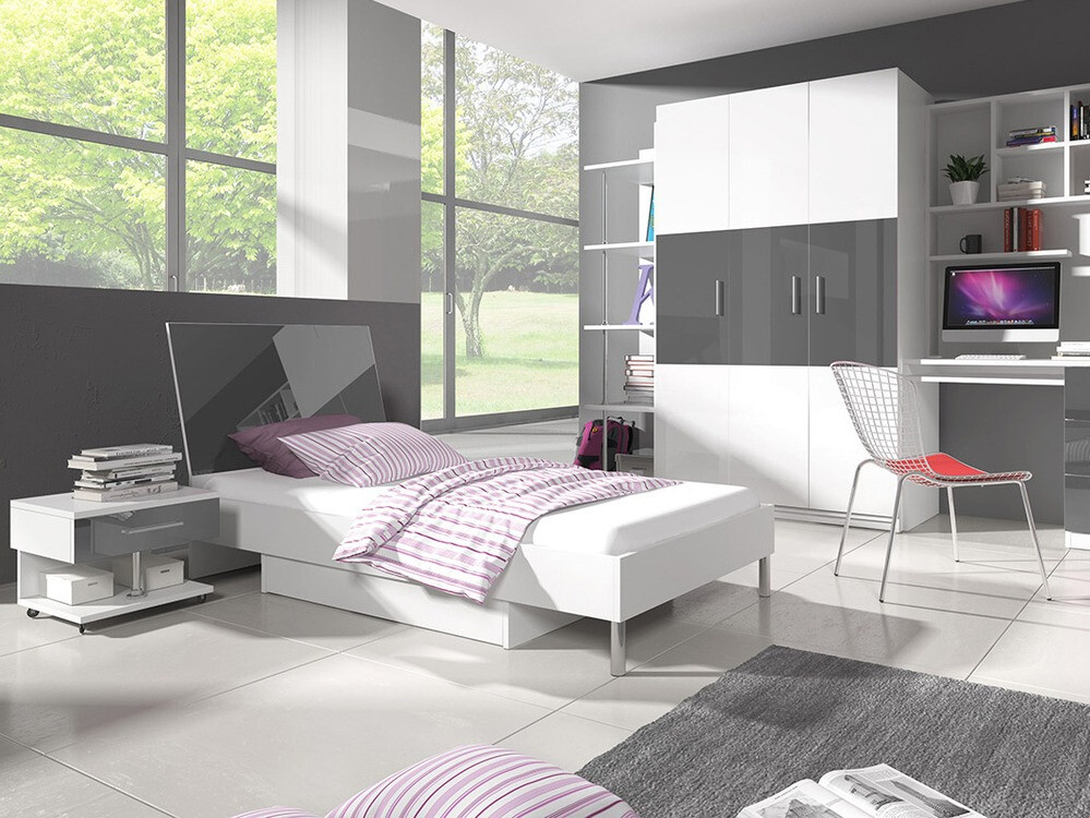 Mesilla de noche Salmere 103 (Blanco + Gris brillante)