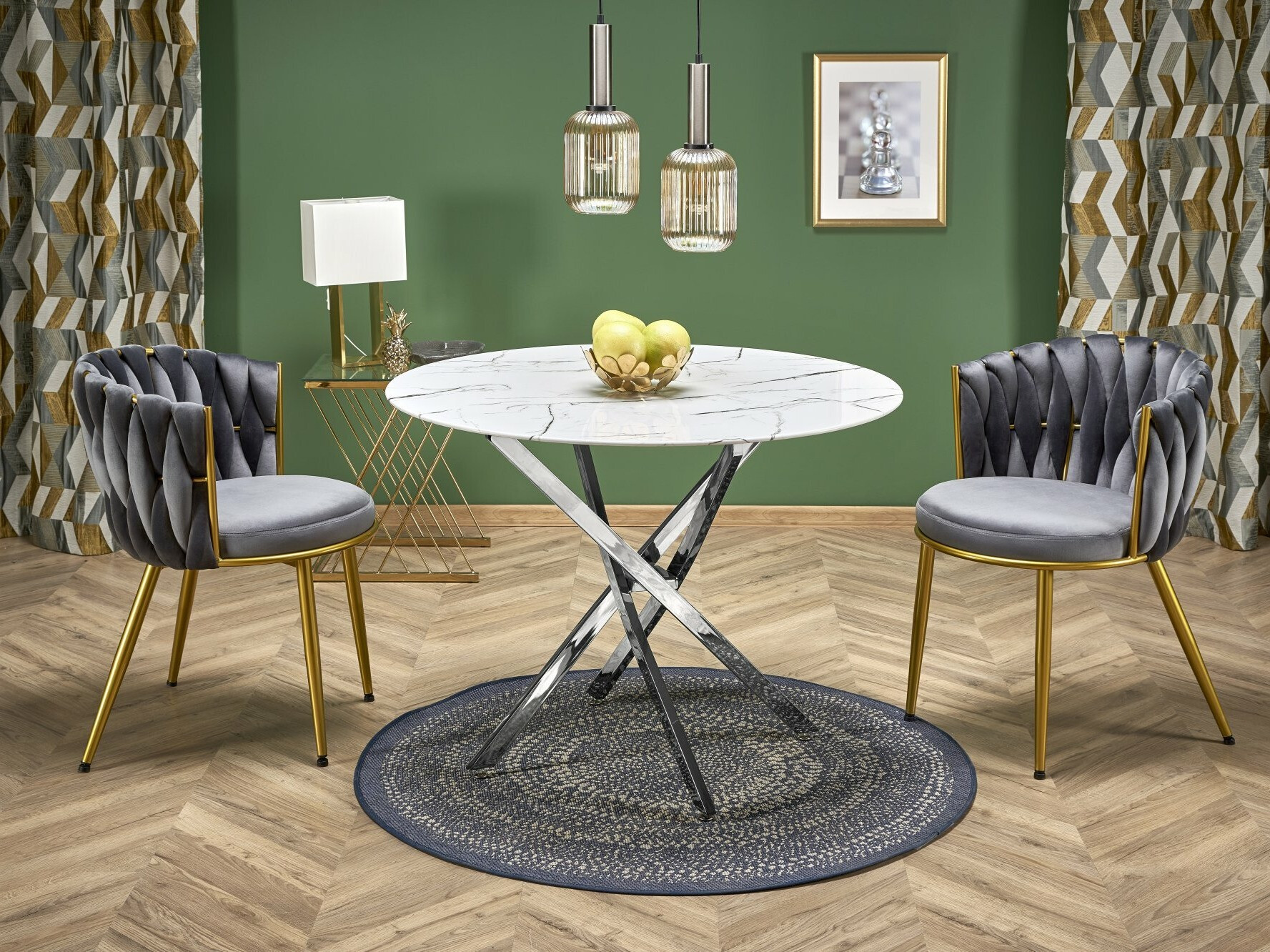 Mesa Houston 1538 (Plata + Mármol blanco)