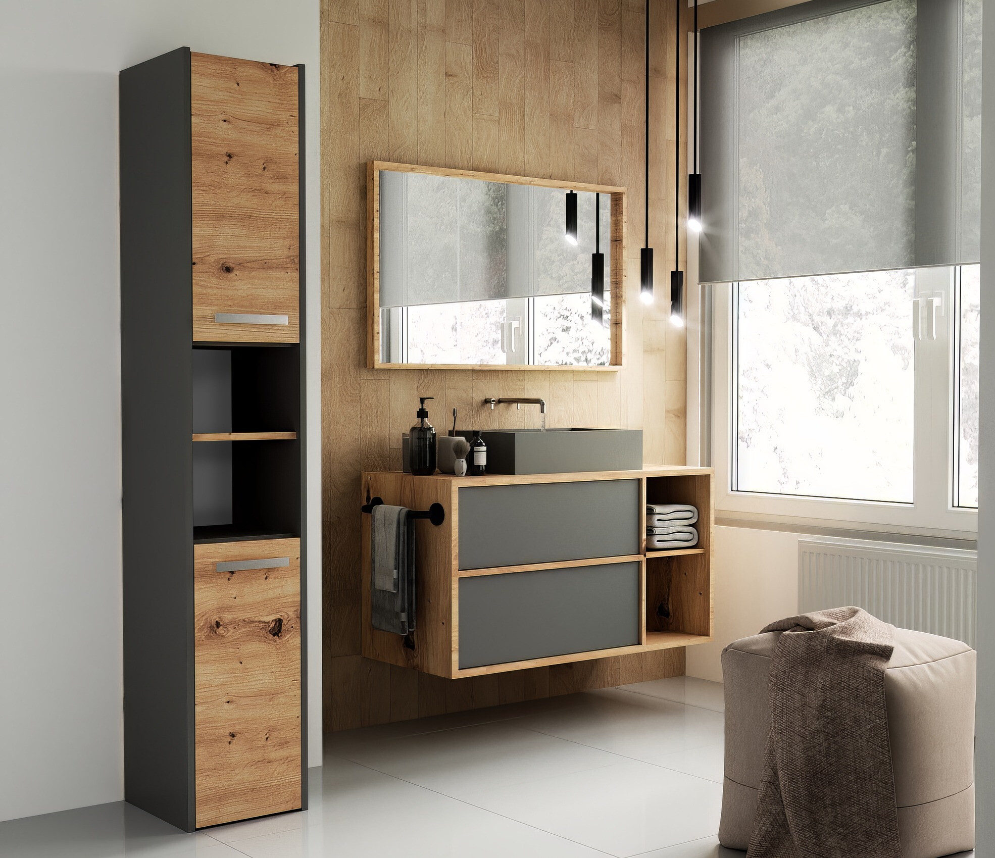 Armario de pie para baño Mandeville 248 (Antracita + Roble Artisan)