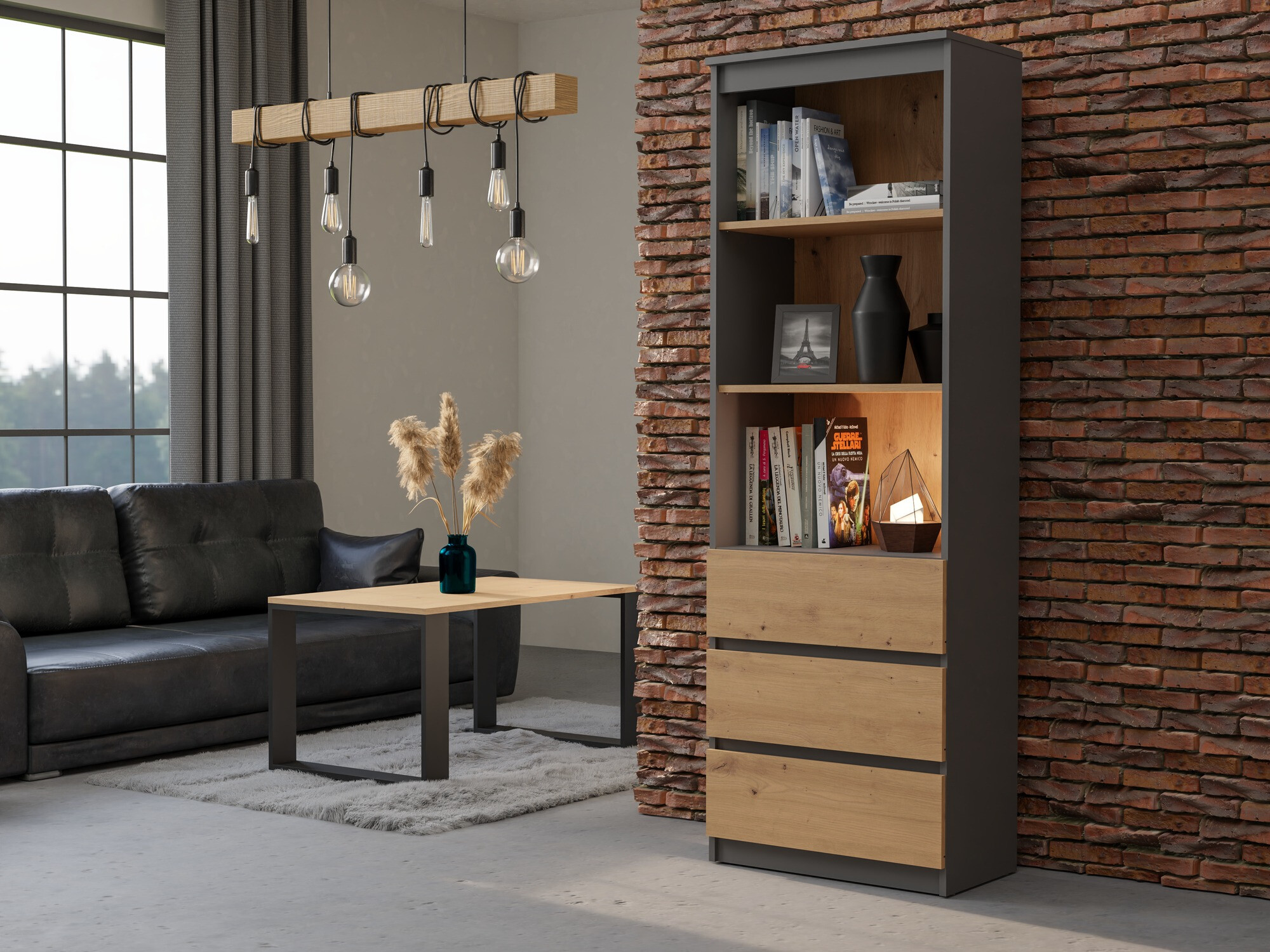 Estantería Mandeville 246 (Antracita + Roble Artisan)