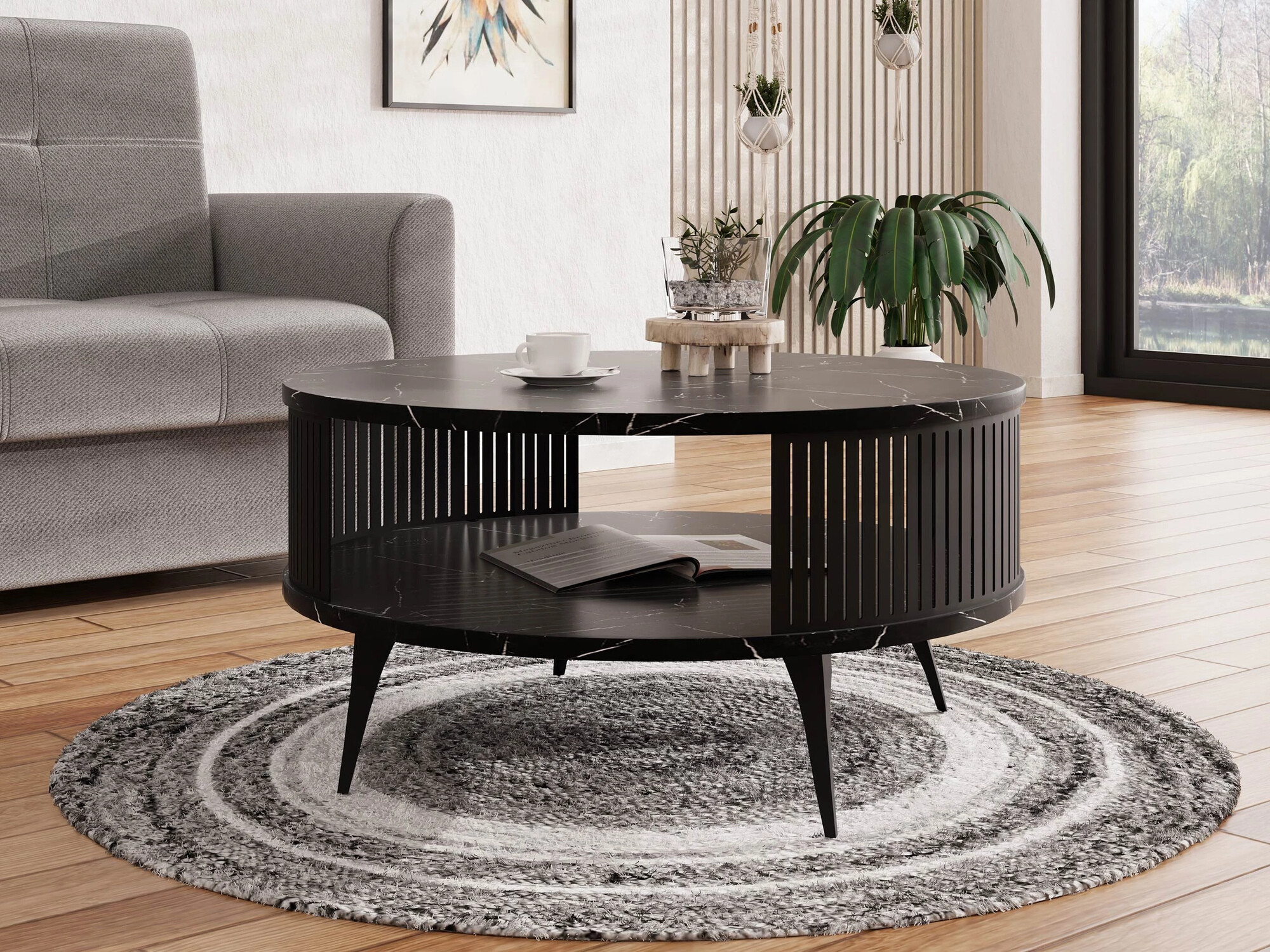 Mesa de centro Sordore 100 (Negro + Mármol negro)