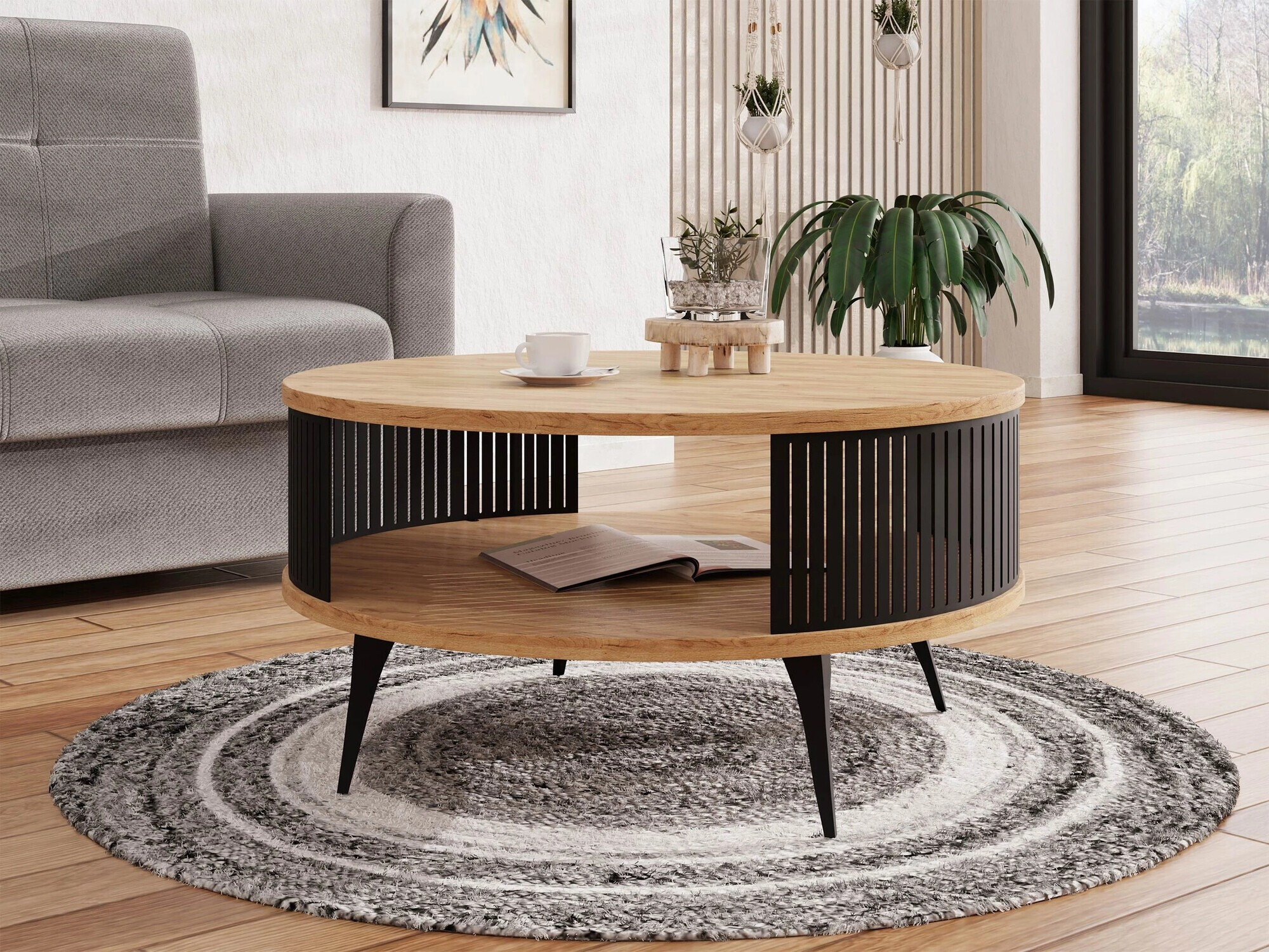 Mesa de centro Sordore 100 (Negro + Roble dorado artesanal)