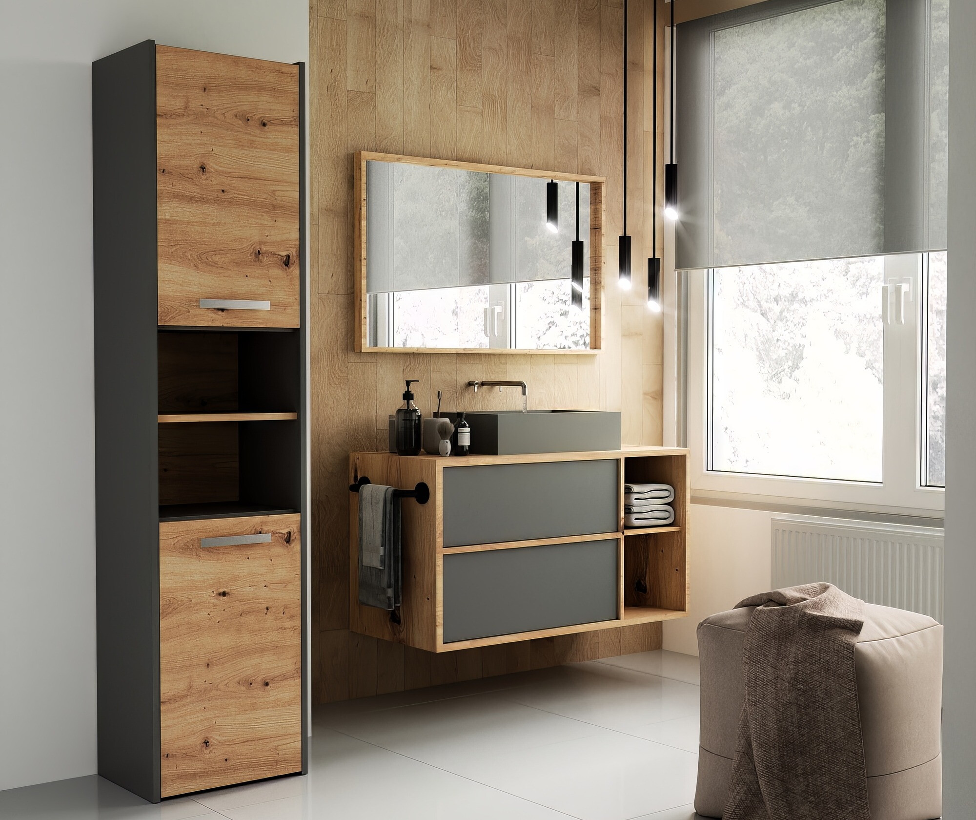 Armario de pie para baño Mandeville 250 (Antracita + Roble Artisan)