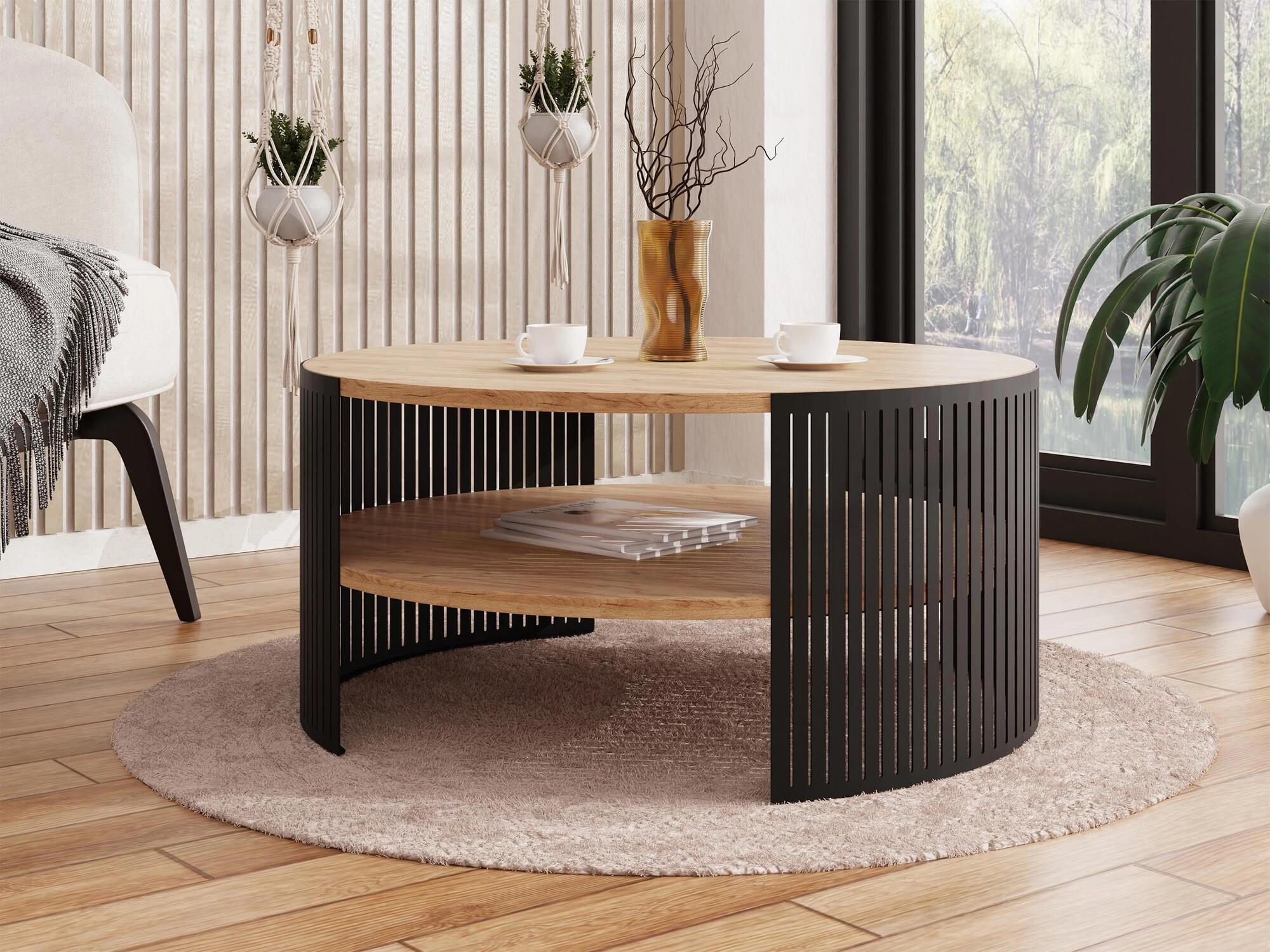 Mesa de centro Sordore 102 (Negro + Roble dorado artesanal)