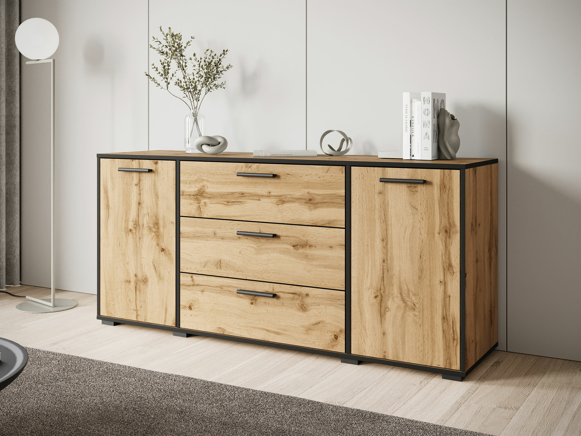 Cómoda Sarasota 174 (Negro + Roble wotan)