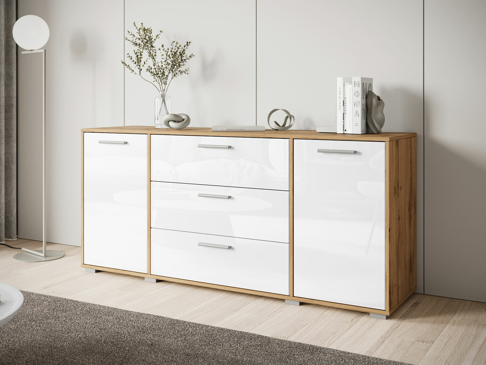 Cómoda Sarasota 174 (Roble wotan + Blanco brillante)