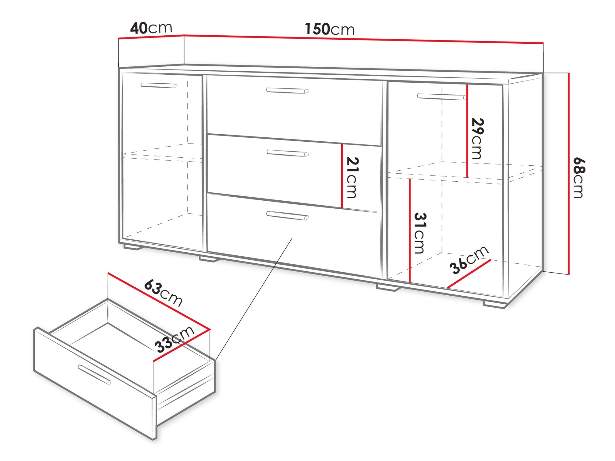 Cómoda Sarasota 174 (Roble wotan + Blanco brillante)