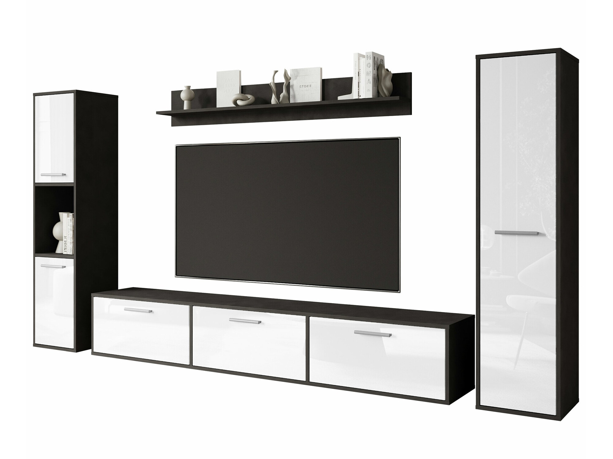 Conjunto de salón Sarasota 175 (Madera gris + Blanco brillante)