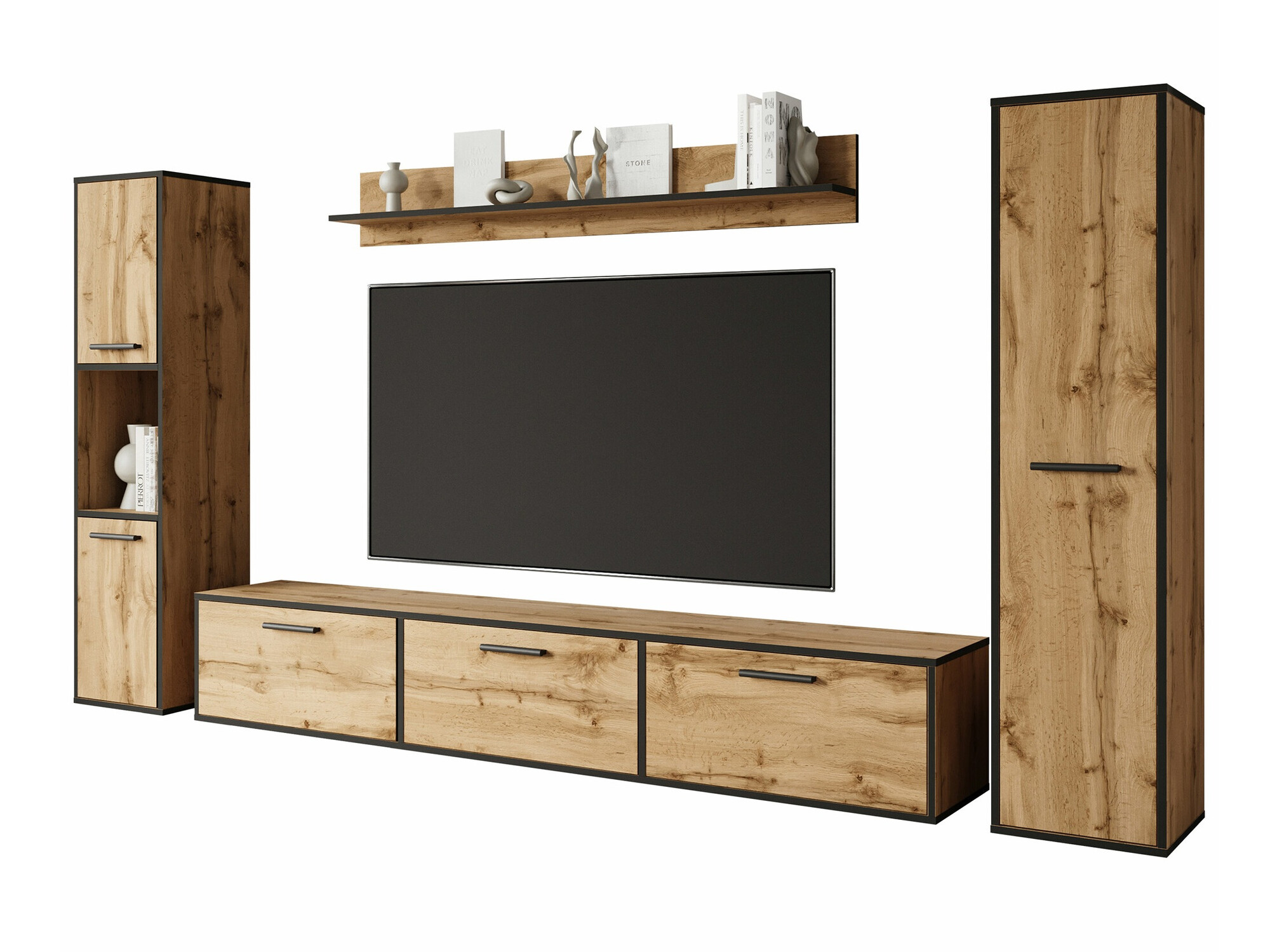 Conjunto de salón Sarasota 175 (Negro + Roble wotan)