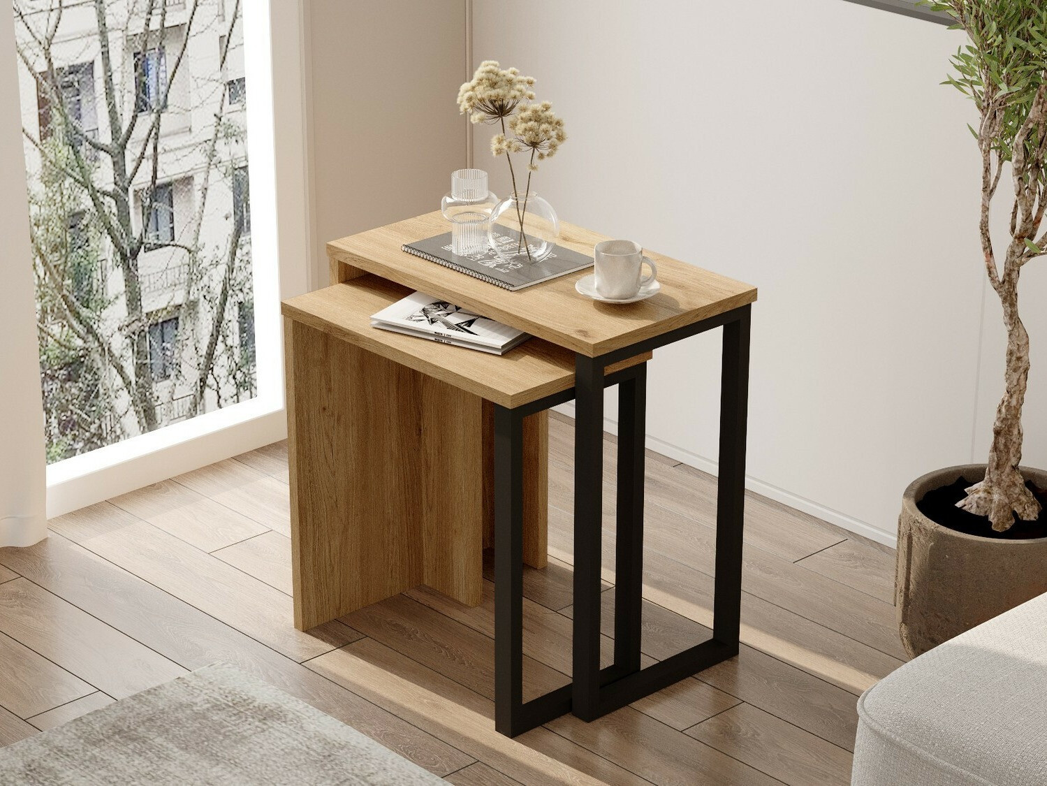 Conjunto de mesas auxiliares Fertore 106 (Roble)