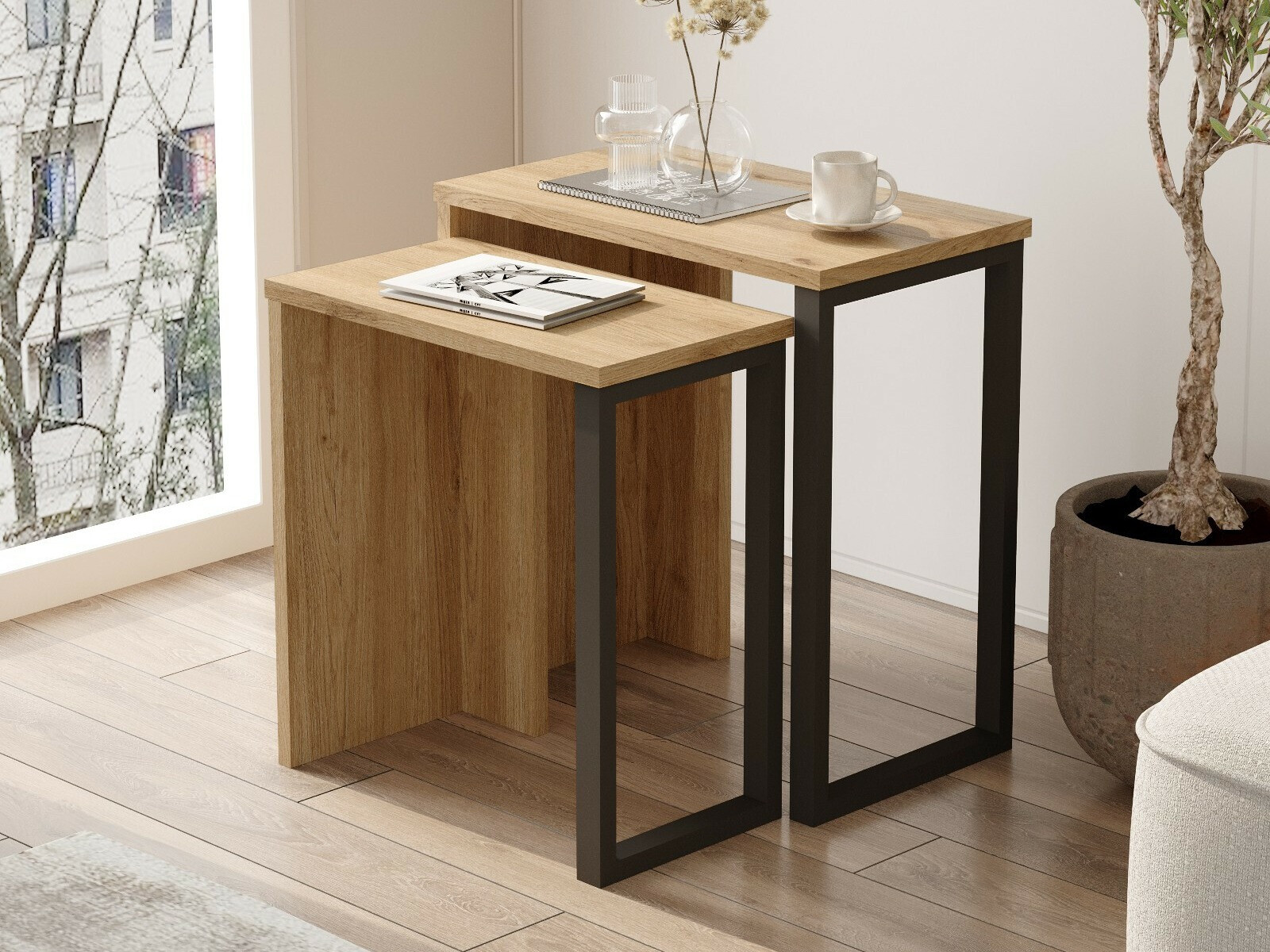 Conjunto de mesas auxiliares Fertore 106 (Roble)