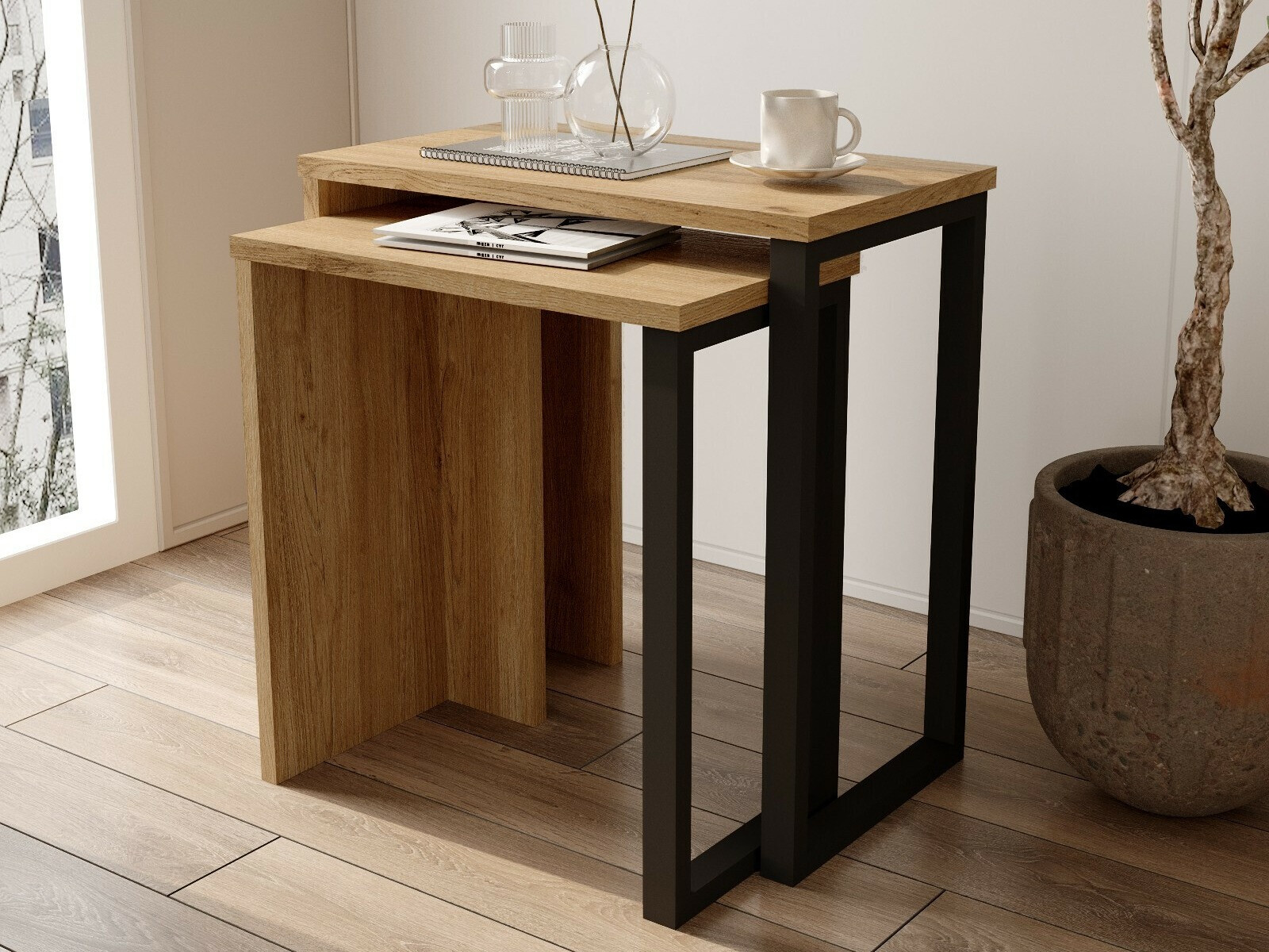 Conjunto de mesas auxiliares Fertore 106 (Roble)