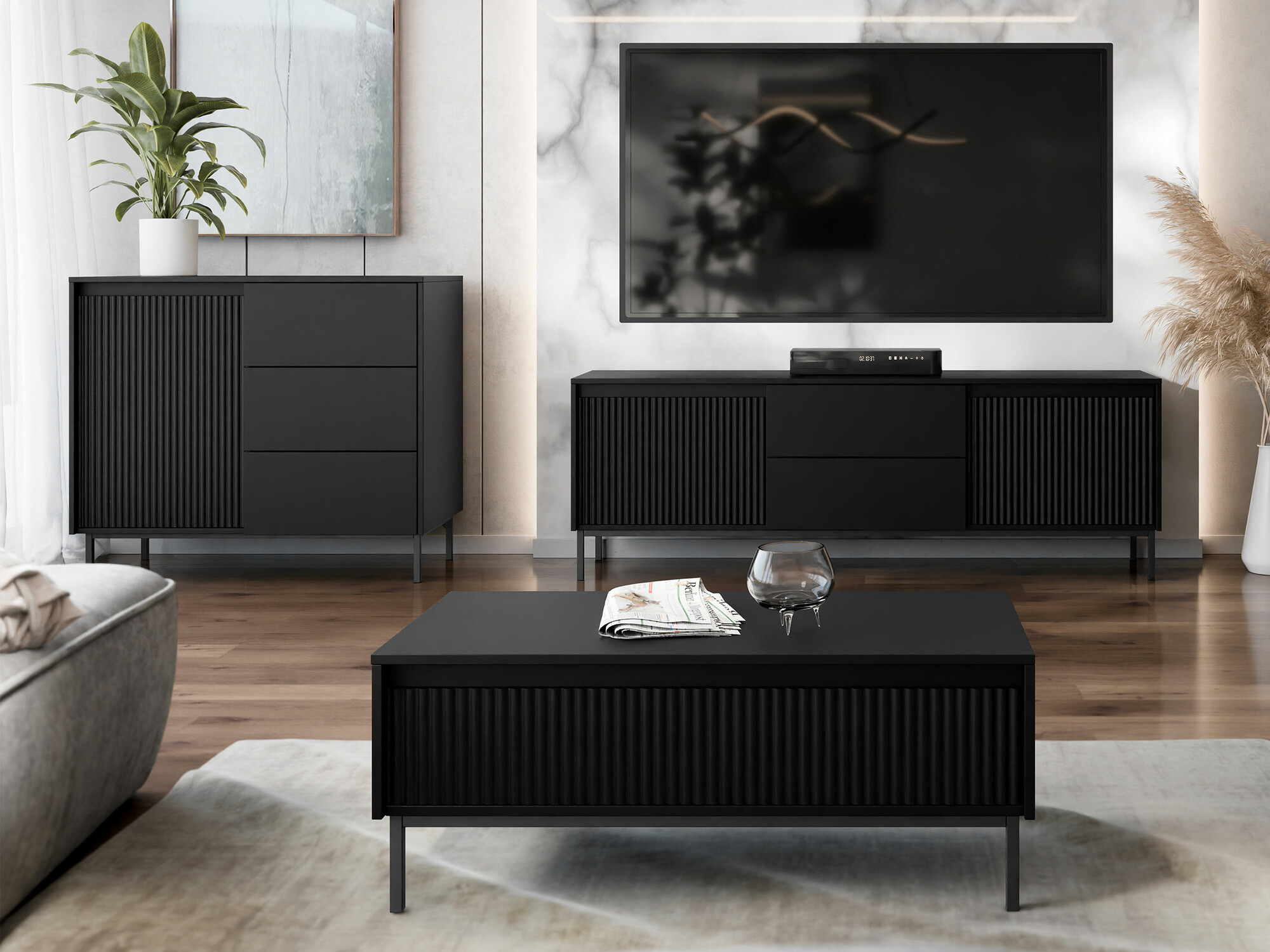 Conjunto de salón Comfivo Delruva II (Negro)