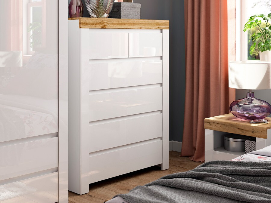 Cómoda Sonsoru 114 (Blanco + Blanco brillante + Roble wotan)