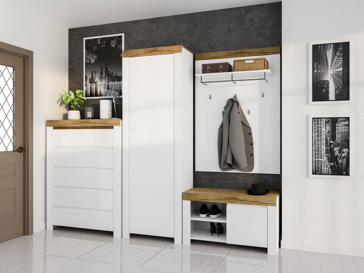 Cómoda Sonsoru 114 (Blanco + Blanco brillante + Roble wotan)