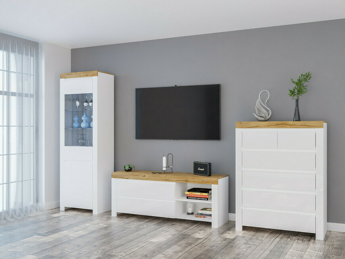 Cómoda Sonsoru 114 (Blanco + Blanco brillante + Roble wotan)