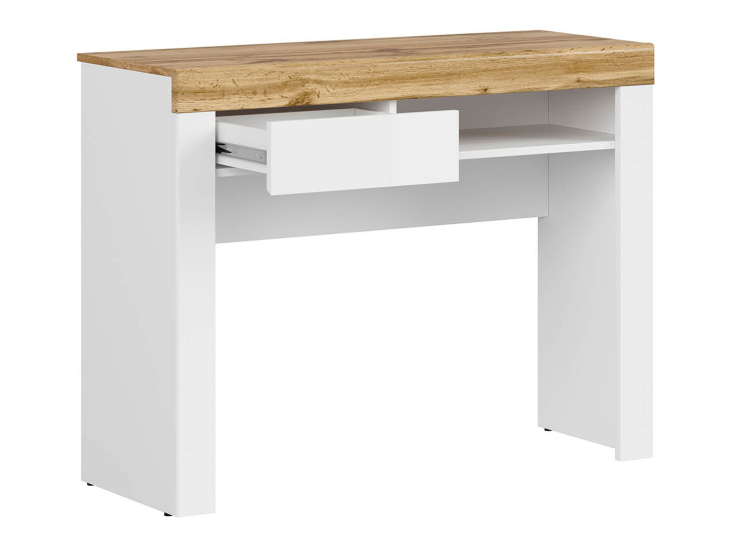 Escritorio Sonsoru 131 (Blanco + Blanco brillante + Roble wotan)