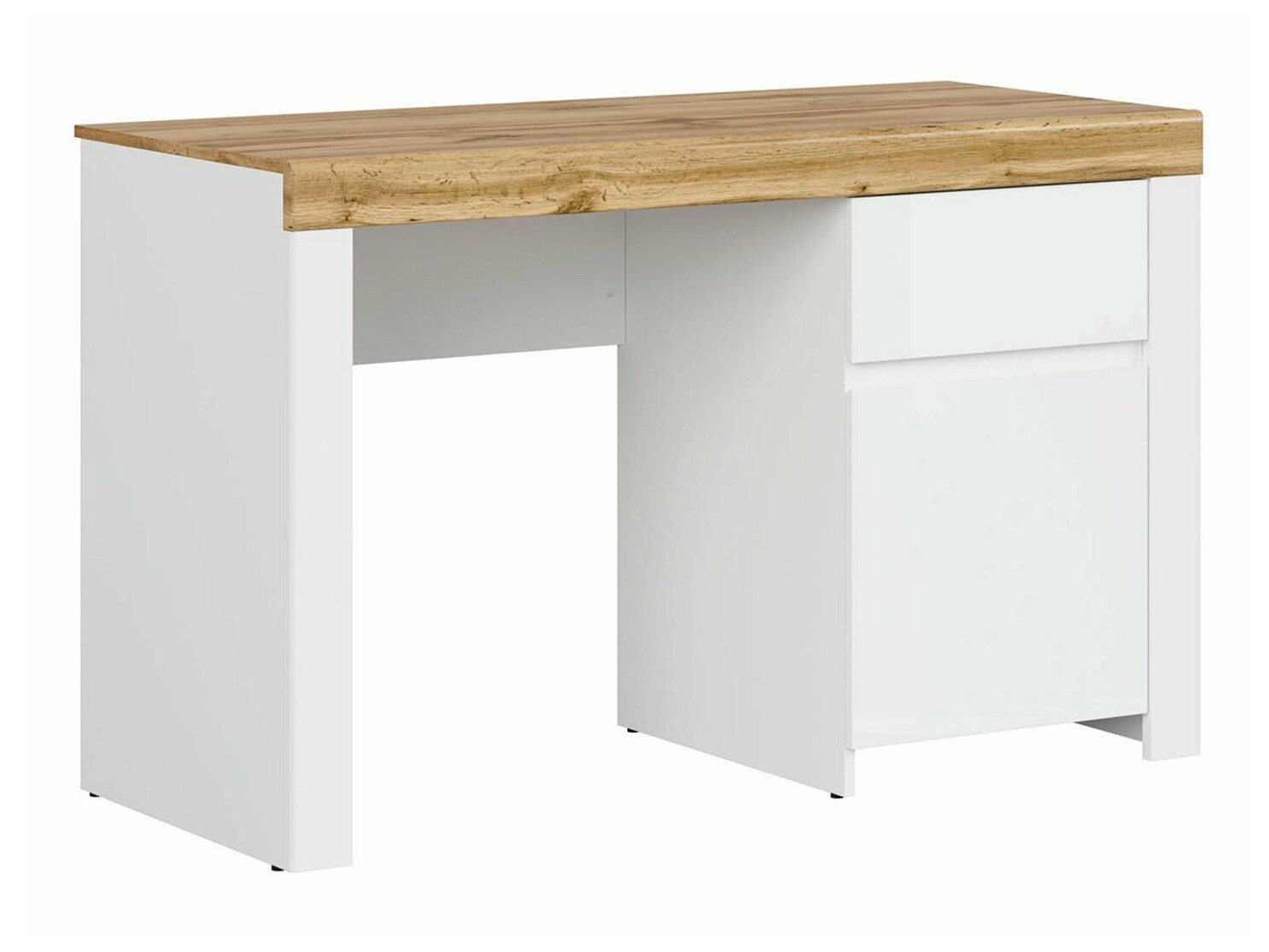 Mesa de oficina Sonsoru 130 (Blanco + Blanco brillante + Roble wotan)