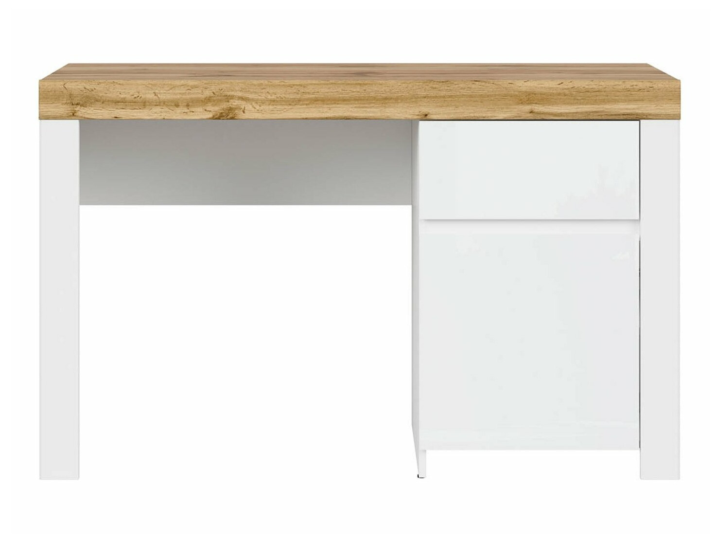 Mesa de oficina Sonsoru 130 (Blanco + Blanco brillante + Roble wotan)