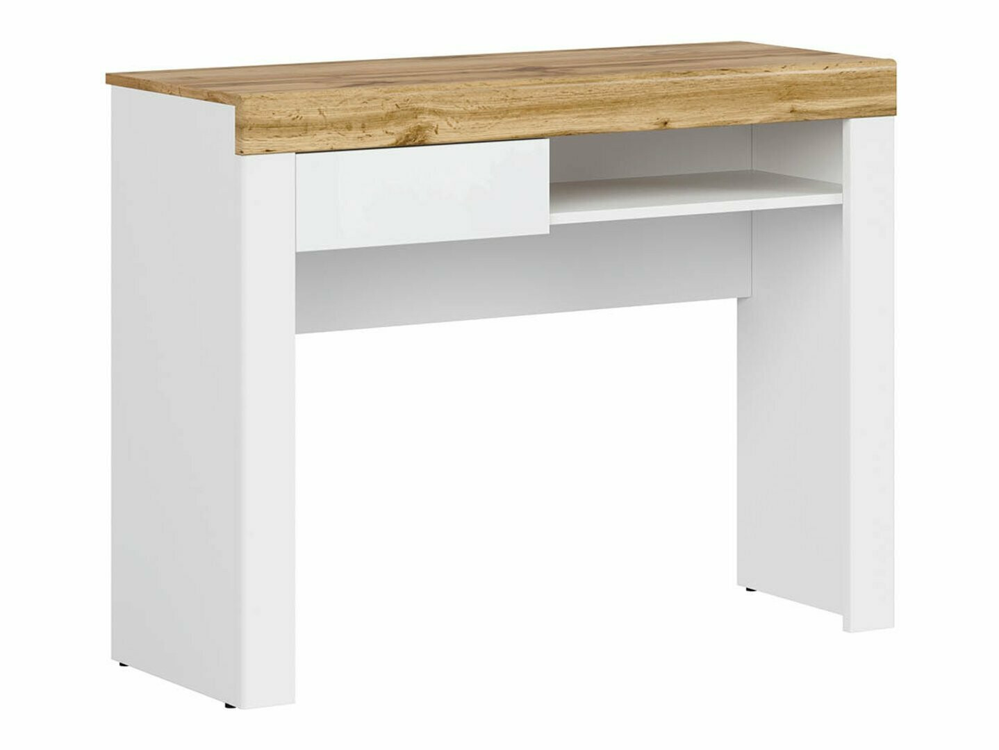 Mesa de oficina Sonsoru 131 (Blanco + Blanco brillante + Roble wotan)