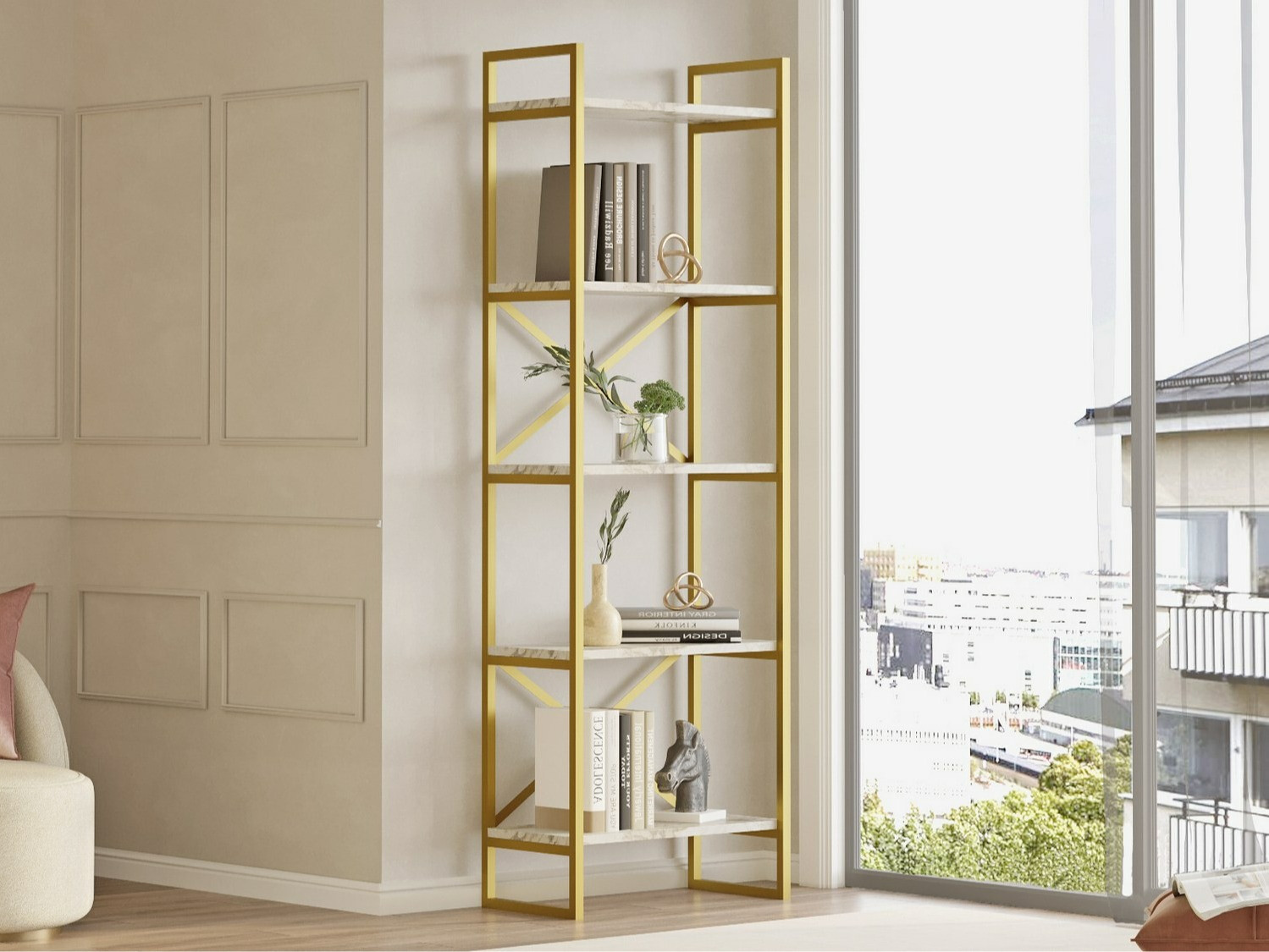 Estantería Kailua 2088 (Mármol blanco + Dorado)