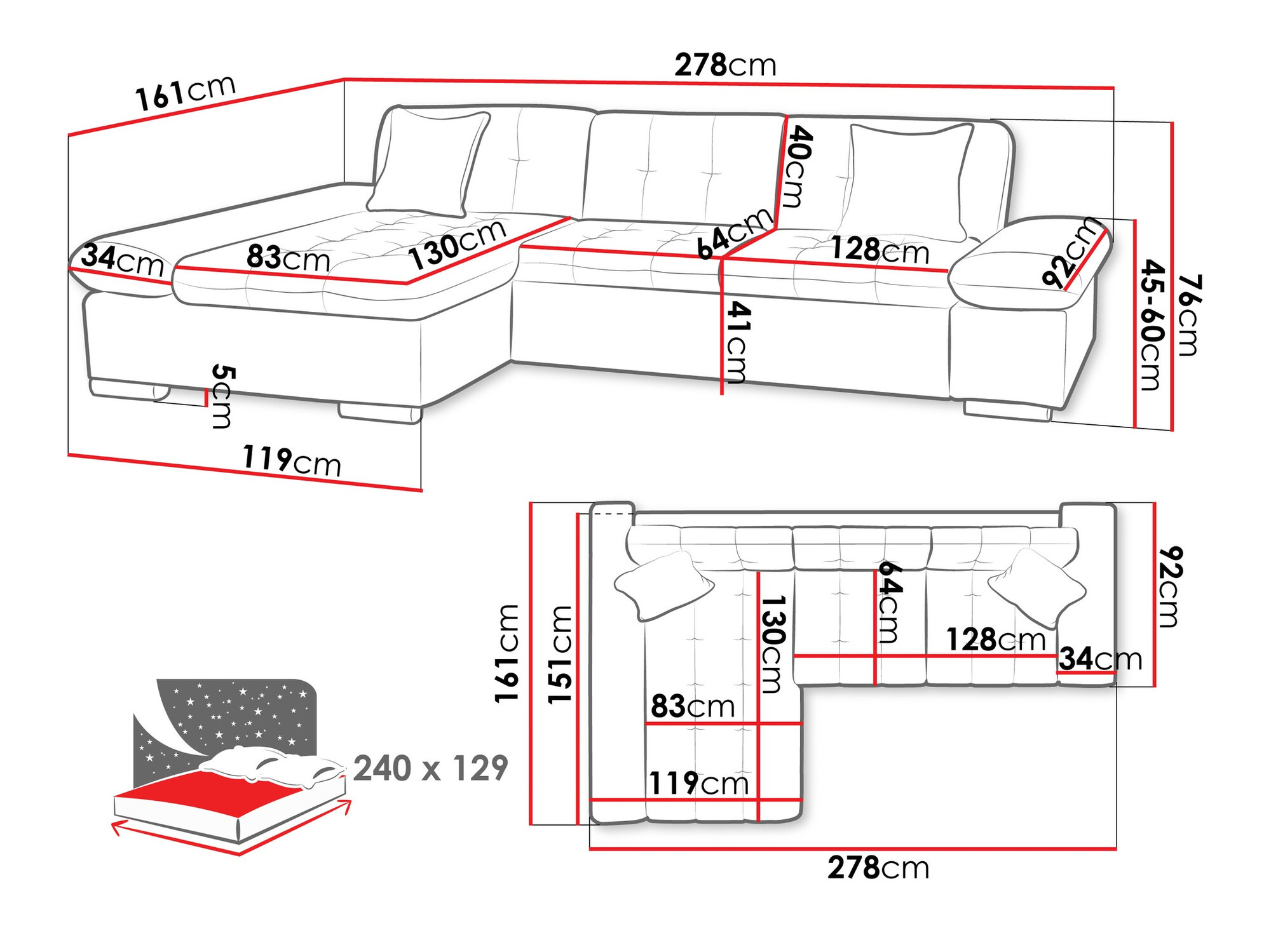 Sofá rinconero Comfivo 250 (Otusso 23 + Sorriso 04 + Modello 02)