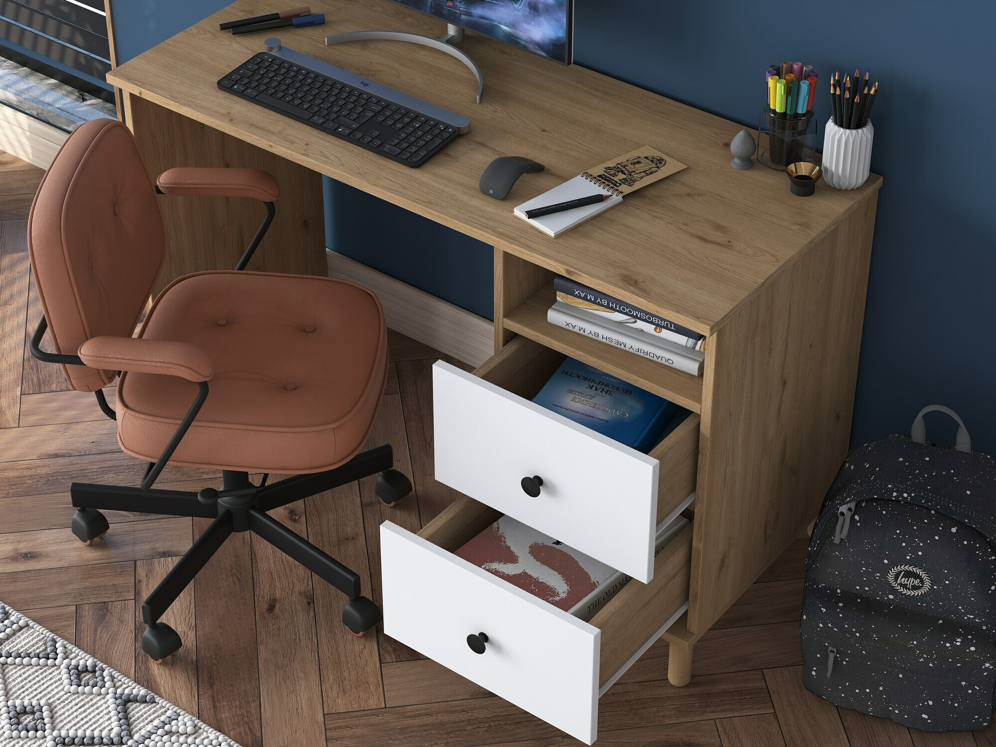 Mesa de oficina Catdelu 102 (Nogal + Blanco)