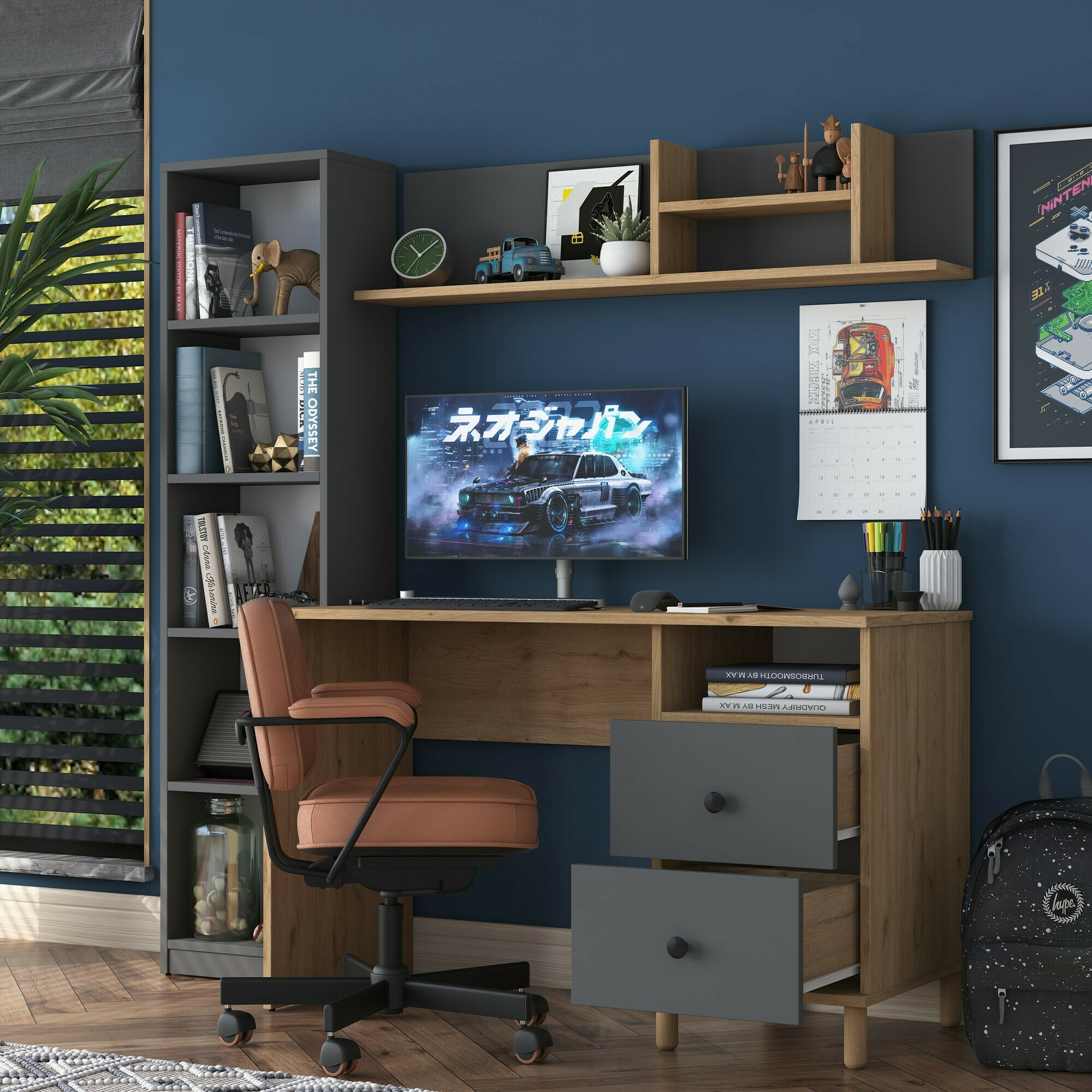 Conjunto para oficina en casa Catdelu 107 (Nogal + Antracita)