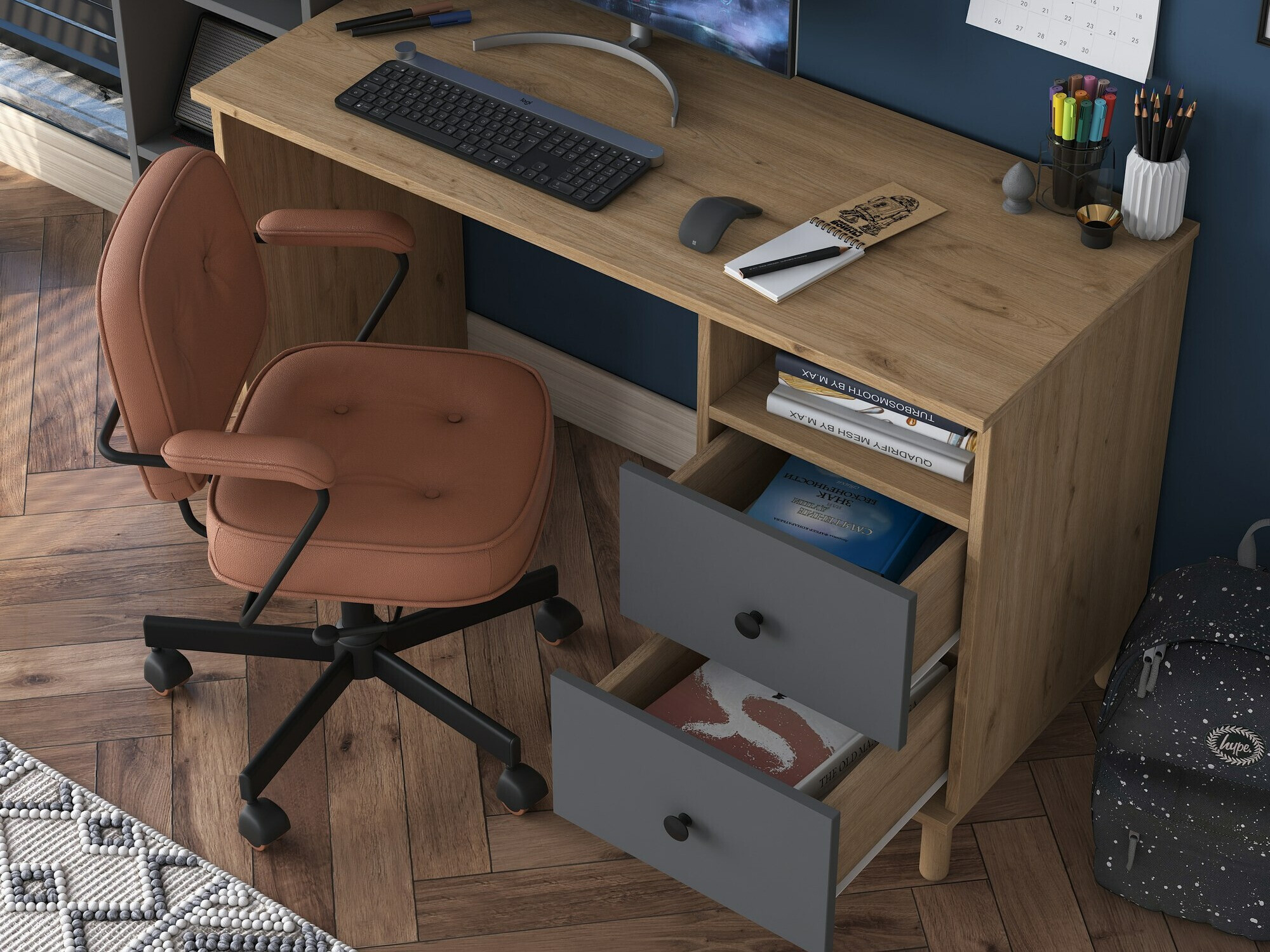 Conjunto para oficina en casa Catdelu 107 (Nogal + Antracita)