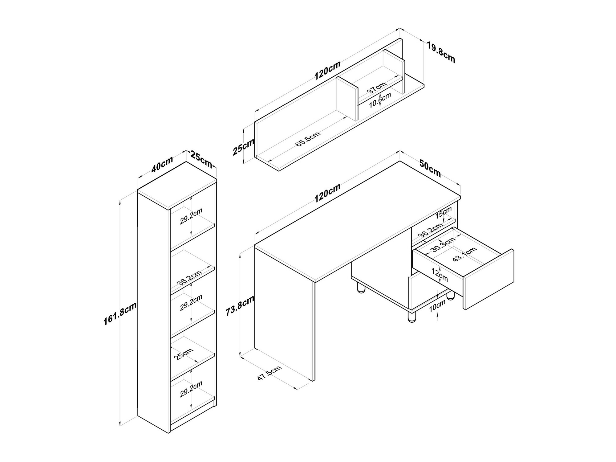 Conjunto para oficina en casa Catdelu 107 (Nogal + Blanco)